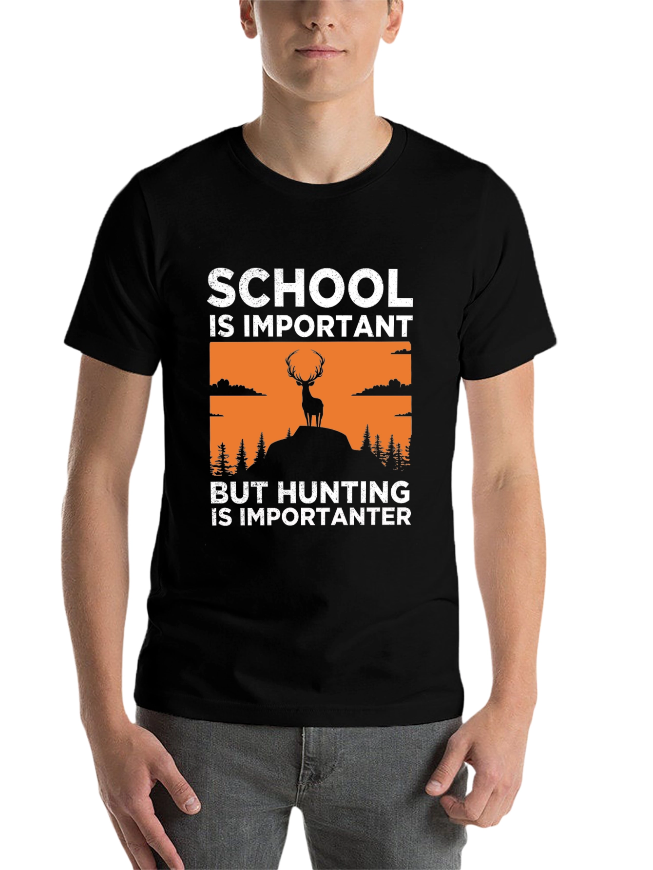 Black School Important Hunting More Importanter T-Shirt view 7