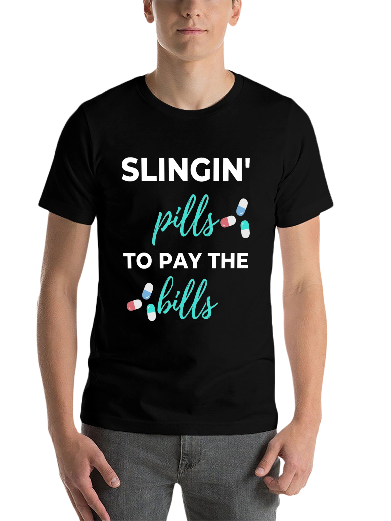 Black Slingin' Pills Funny Graphic T-Shirt view 7