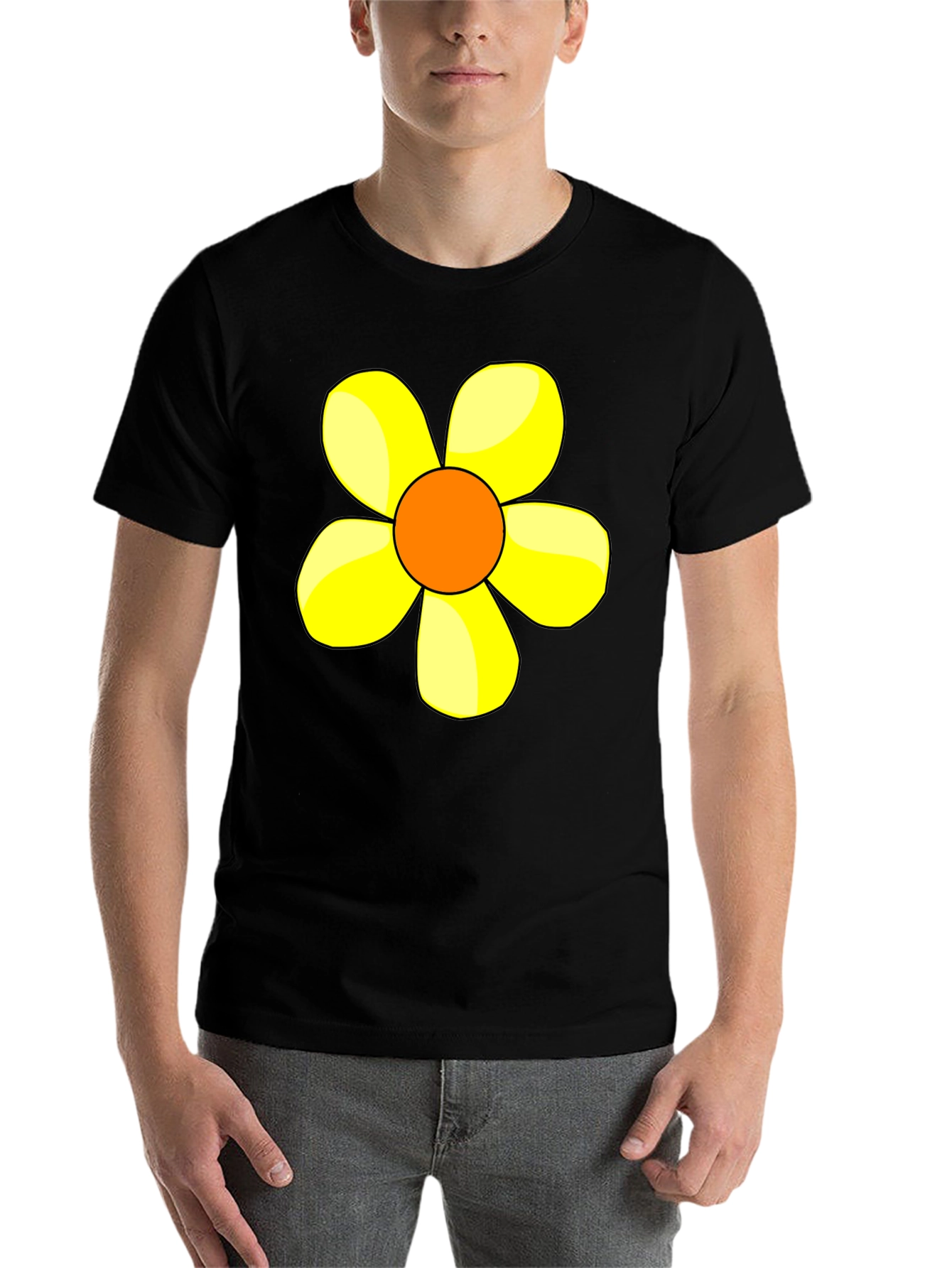 Black Black T-Shirt with Yellow Flower Graphic view 7