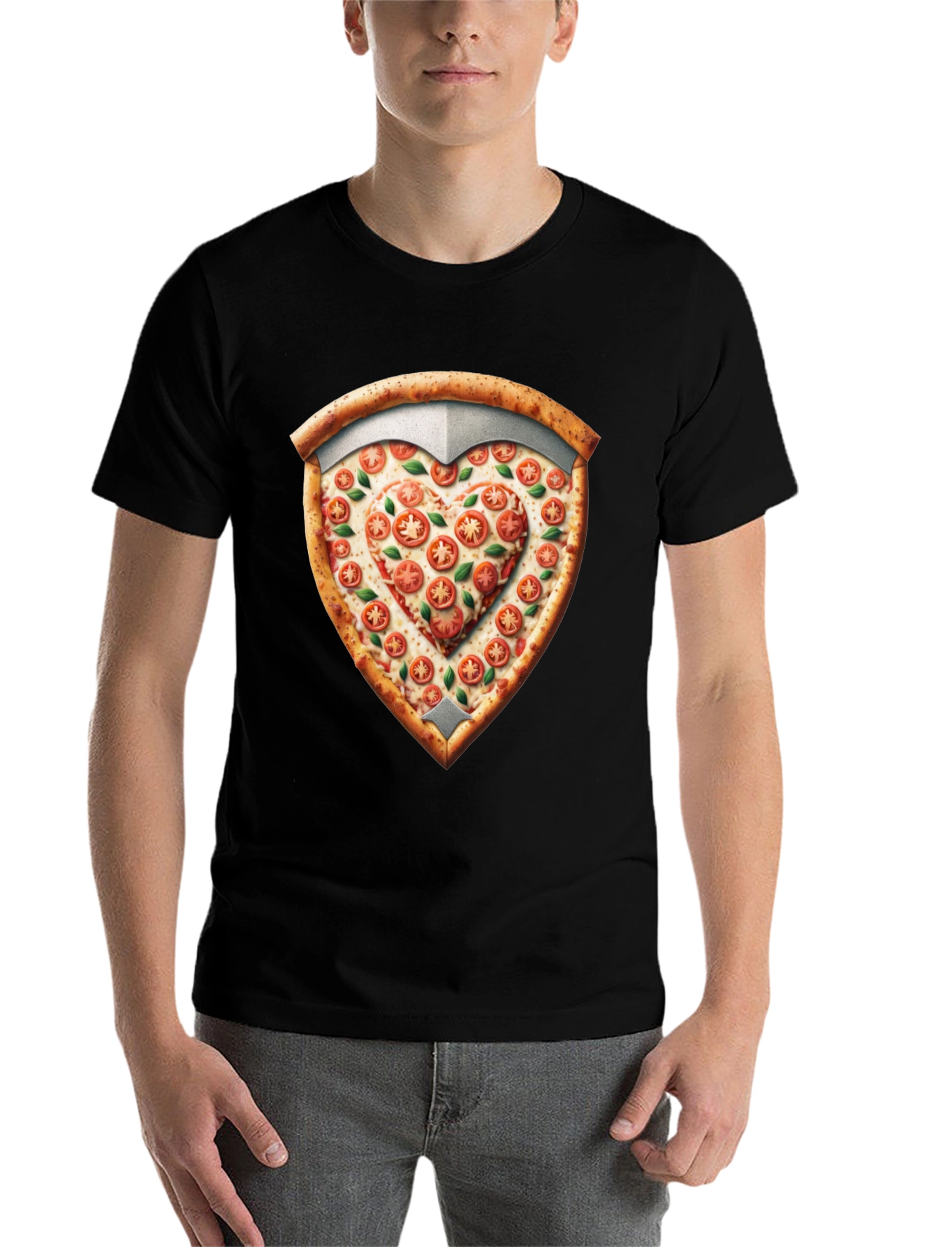 Black Pizza Heart Shield Graphic Tee - Foodie Fashion view 7