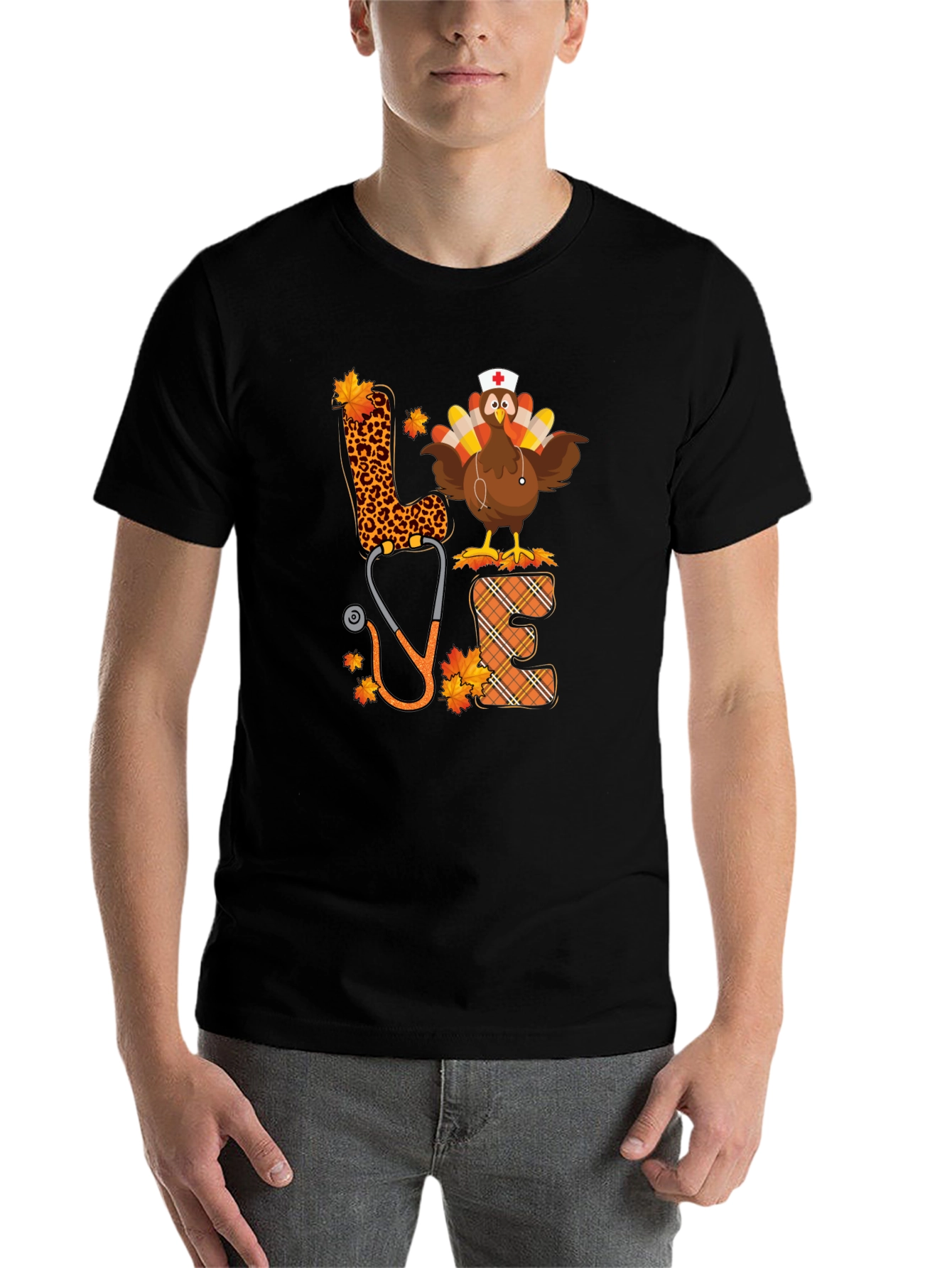 Black Turkey Nurse Love T-Shirt - Fall Thanksgiving Apparel view 7