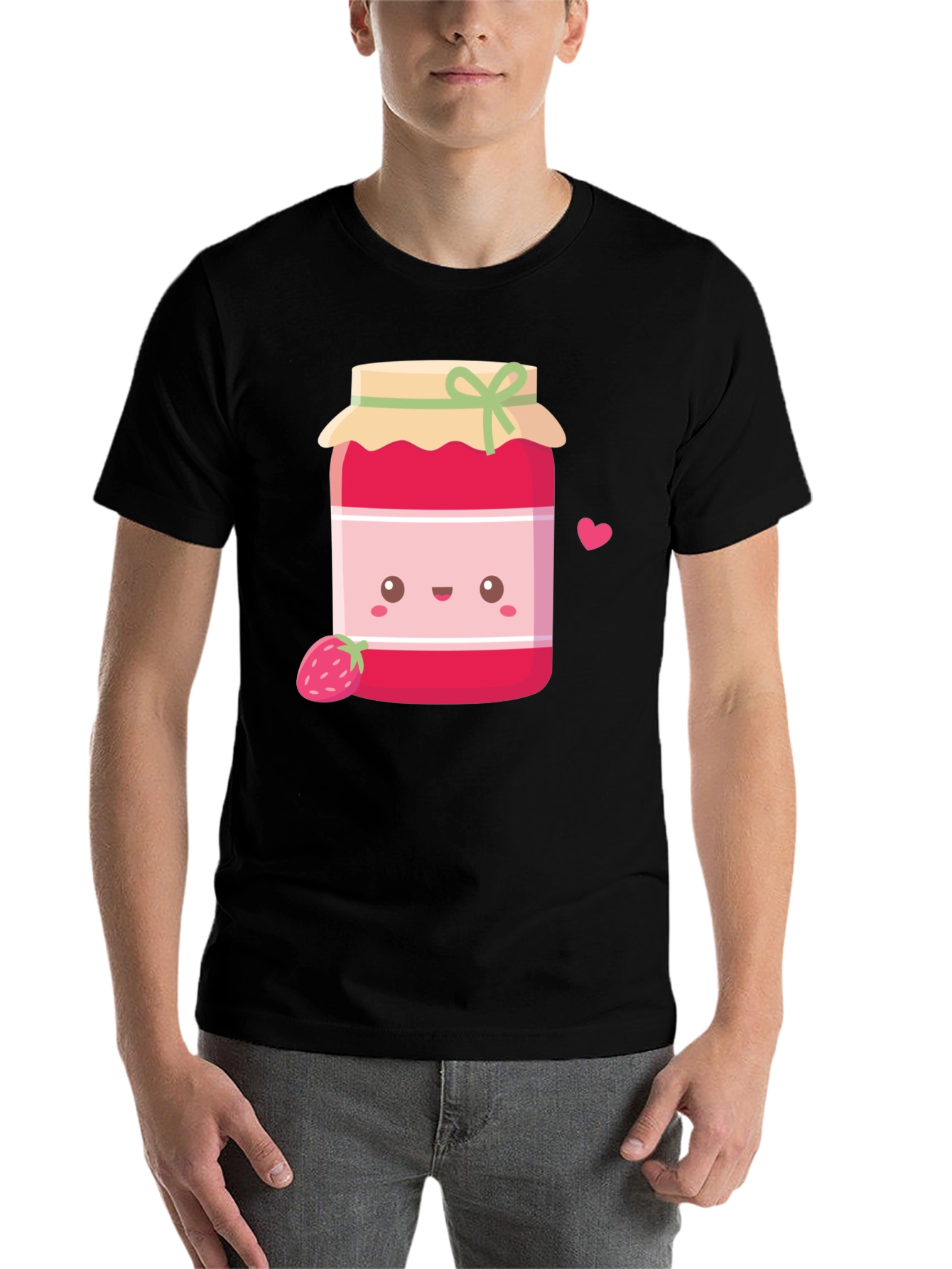 Black Cute Kawaii Strawberry Jam T-Shirt view 7