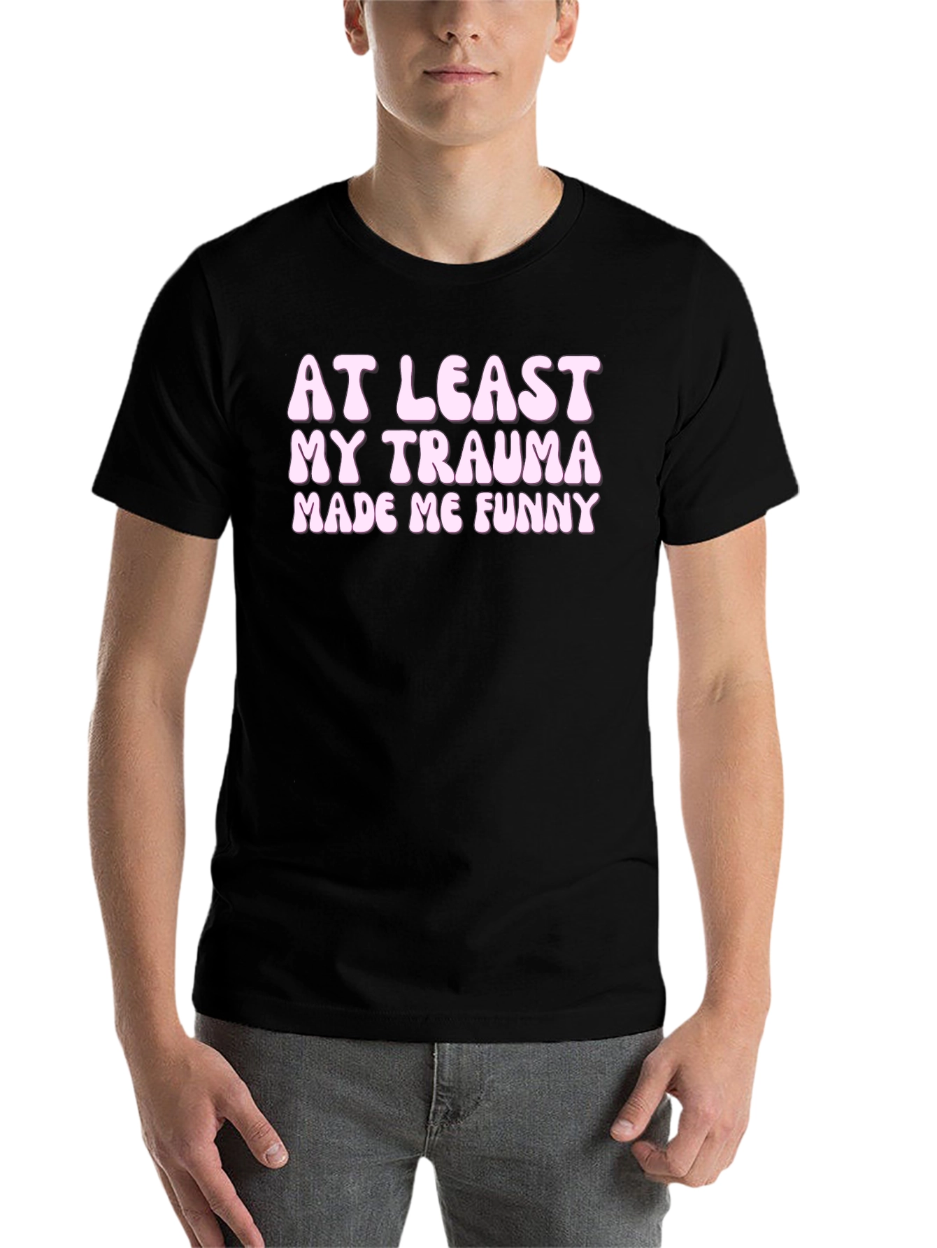 Black Funny Trauma Graphic Tee - Black Unisex T-Shirt view 7