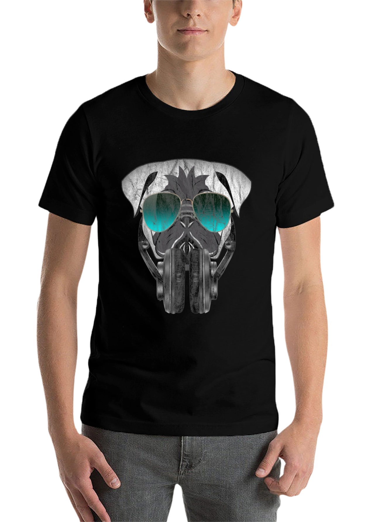 Black Cool Pug DJ Graphic Tee - Black T-Shirt view 7