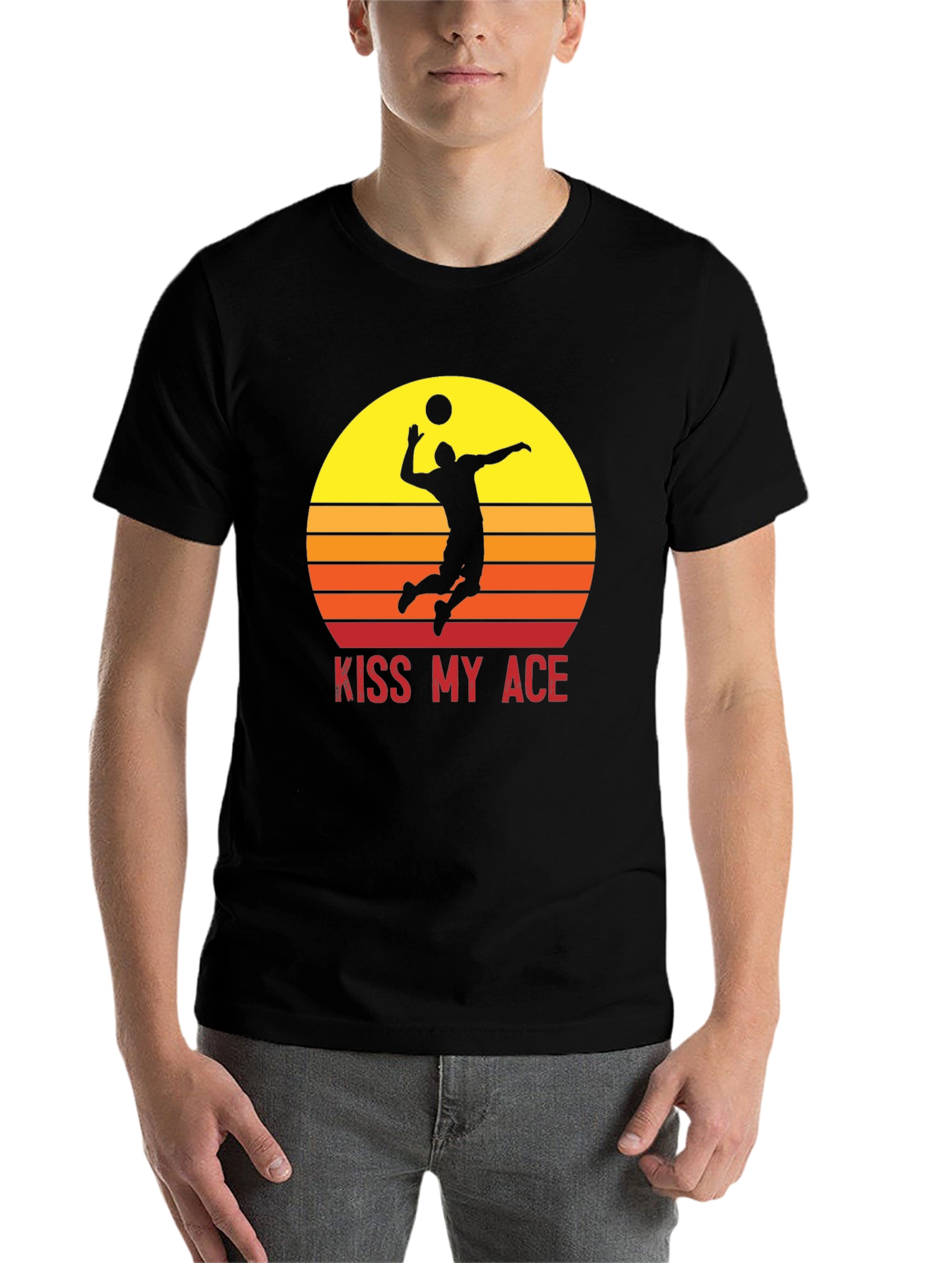 Black Kiss My Ace Volleyball T-Shirt Sunset Design view 7