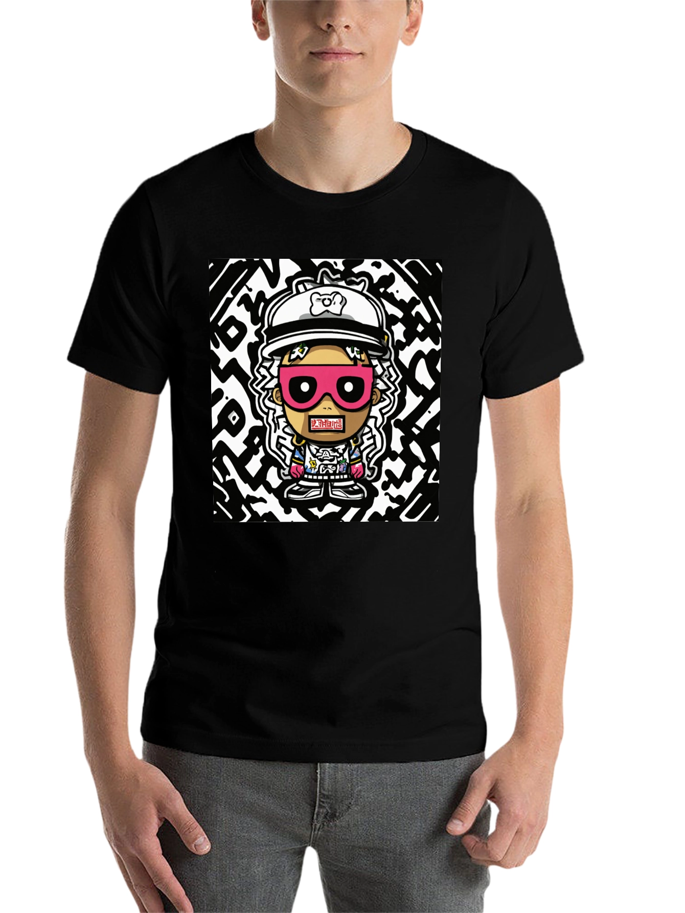 Black Cartoon Graphic Print T-Shirt view 7
