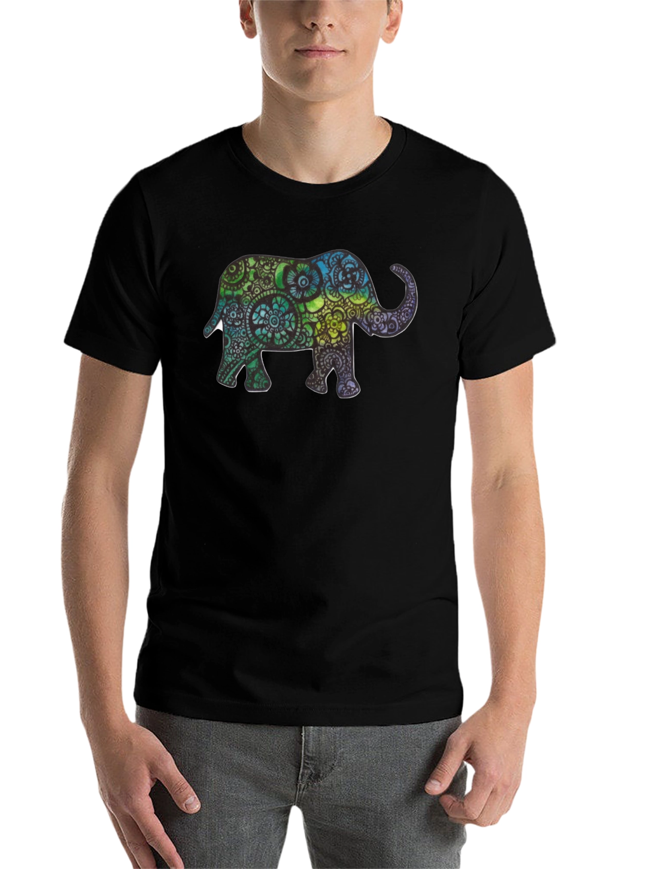 Black Elephant Mandala T-Shirt - Unique Graphic Tee view 7