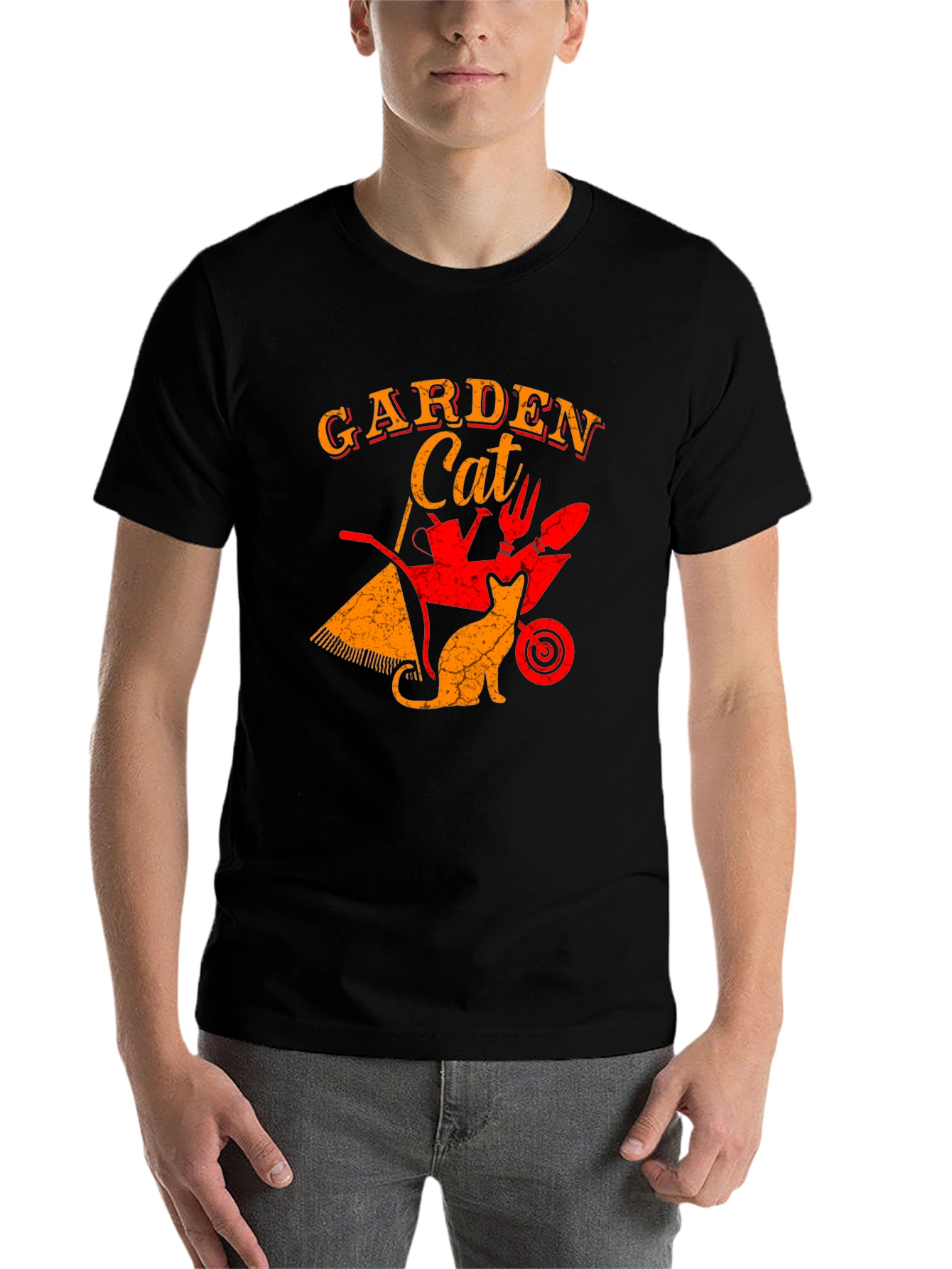 Black Garden Cat Graphic Tee - Gardening Lover T-Shirt view 7
