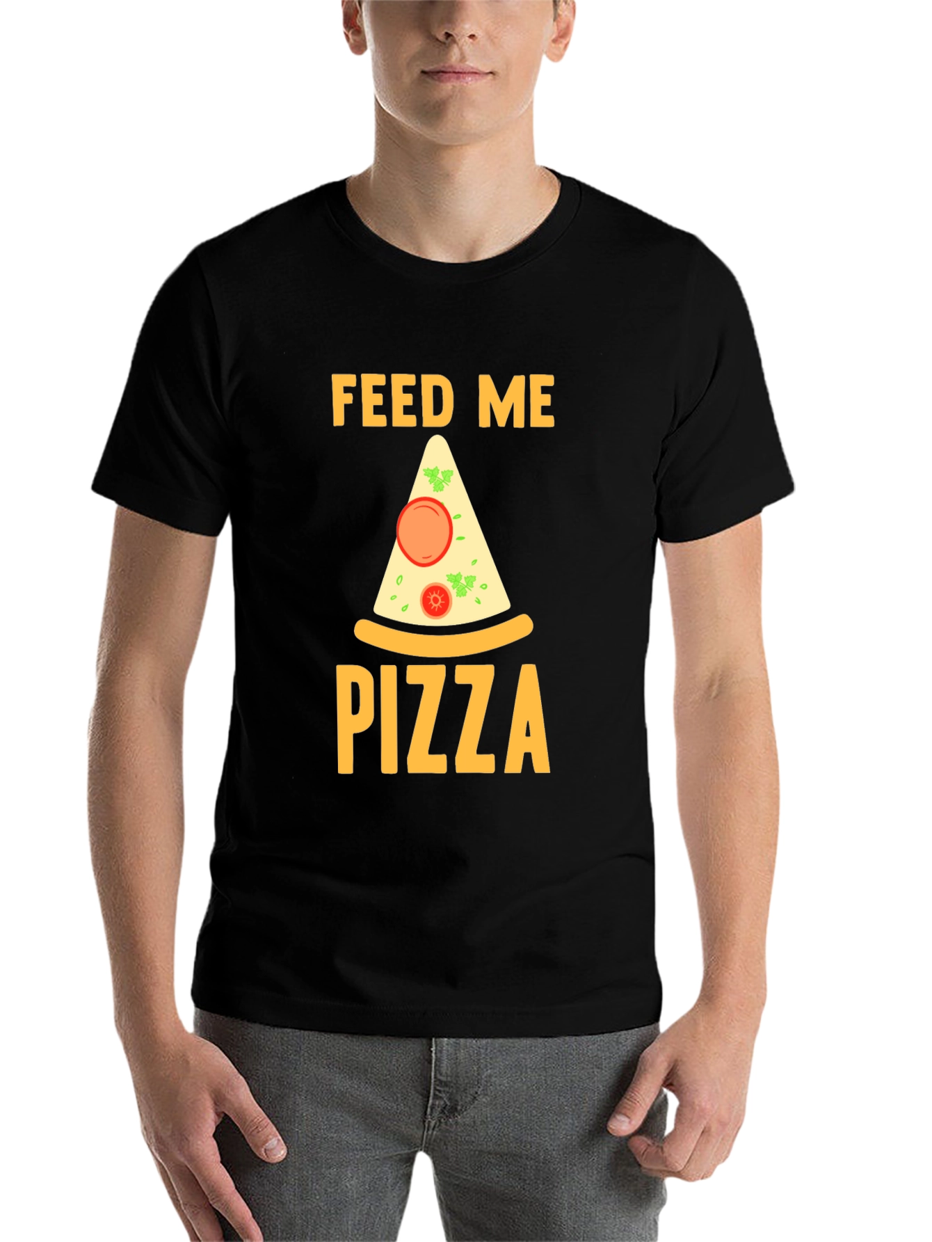 Black Feed Me Pizza T-Shirt - Funny Graphic Tee view 7