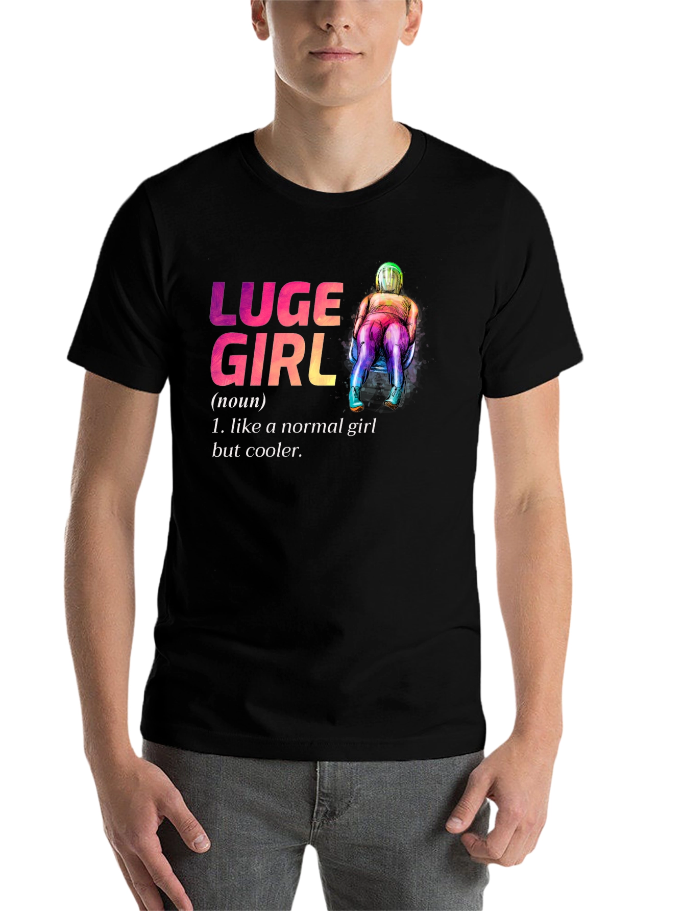 Black Luge Girl T-Shirt - Cooler Than Normal! view 7