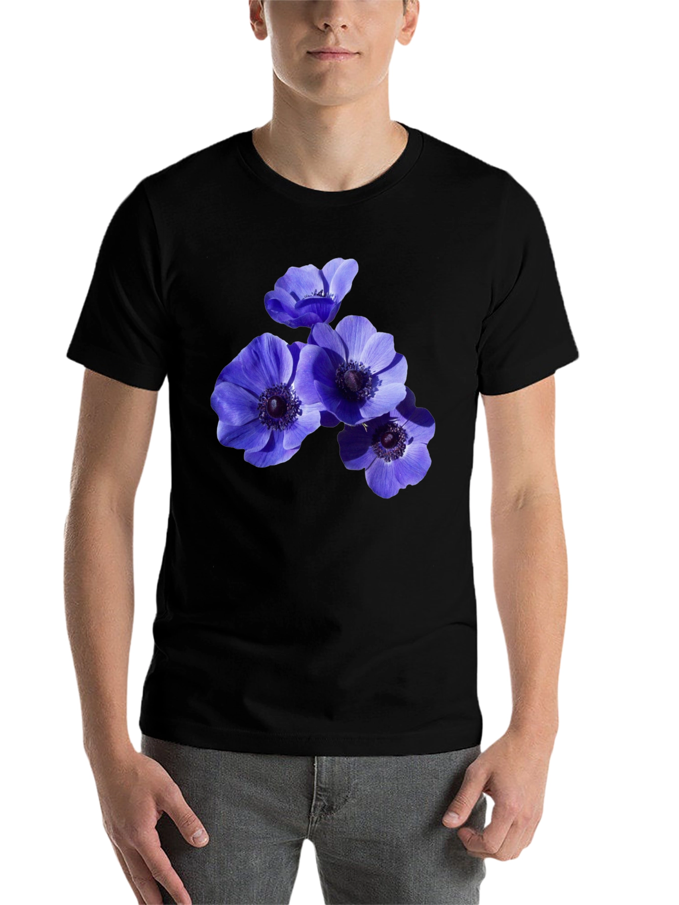 Black Floral Anemone Graphic Black T-Shirt view 7