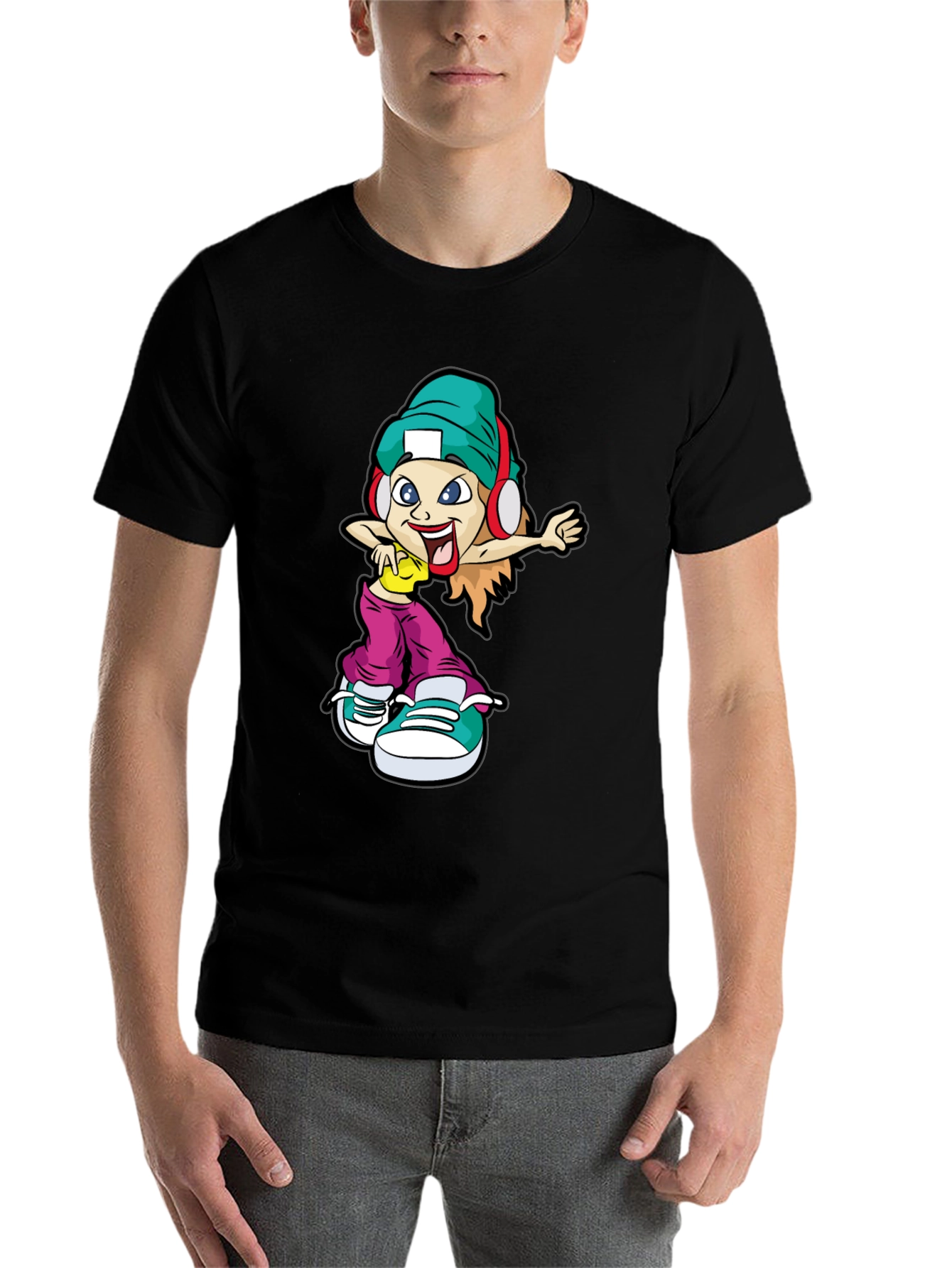 Black Cool Cartoon Girl Black T-Shirt view 7