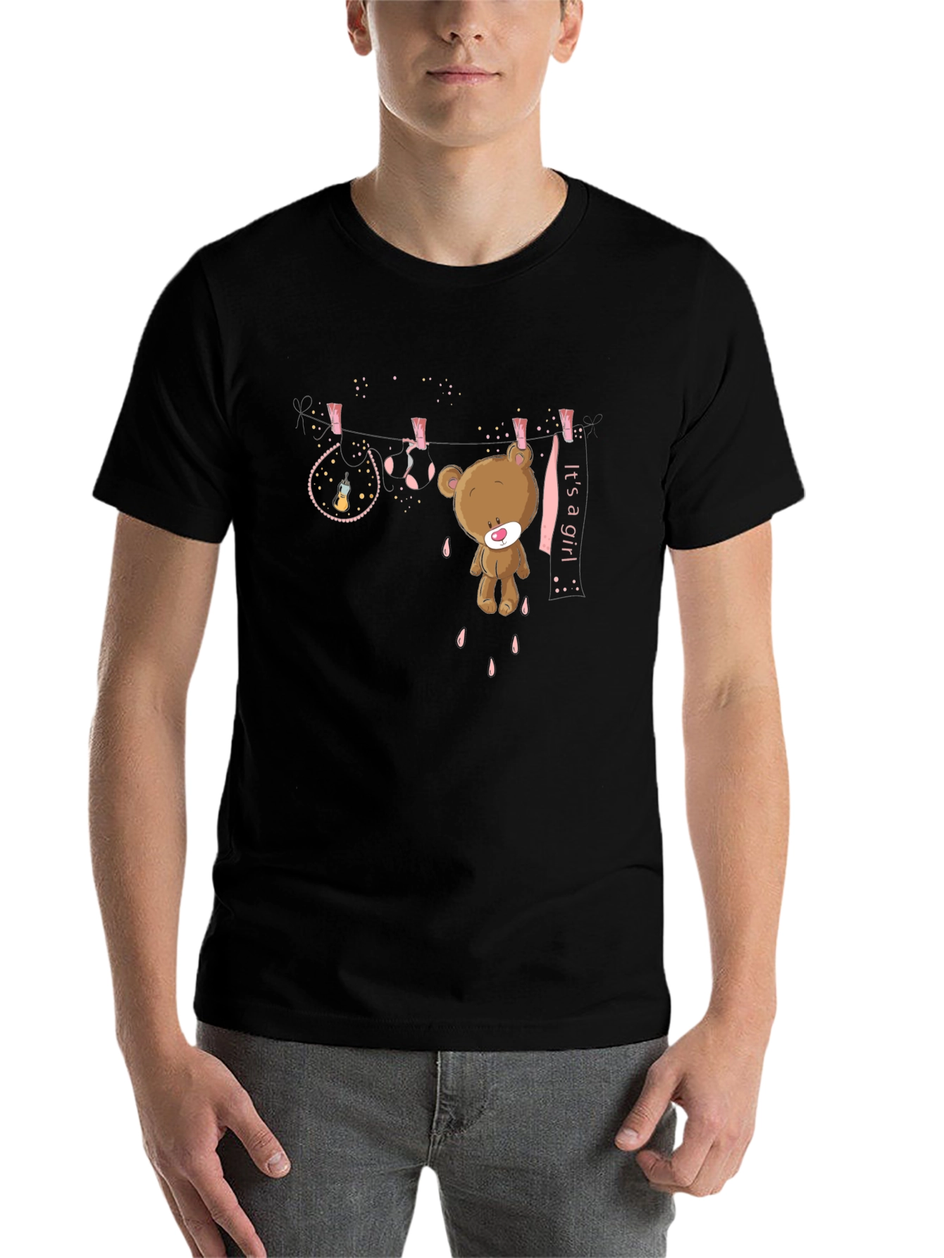Black It's A Girl Teddy Bear Graphic T-Shirt view 7