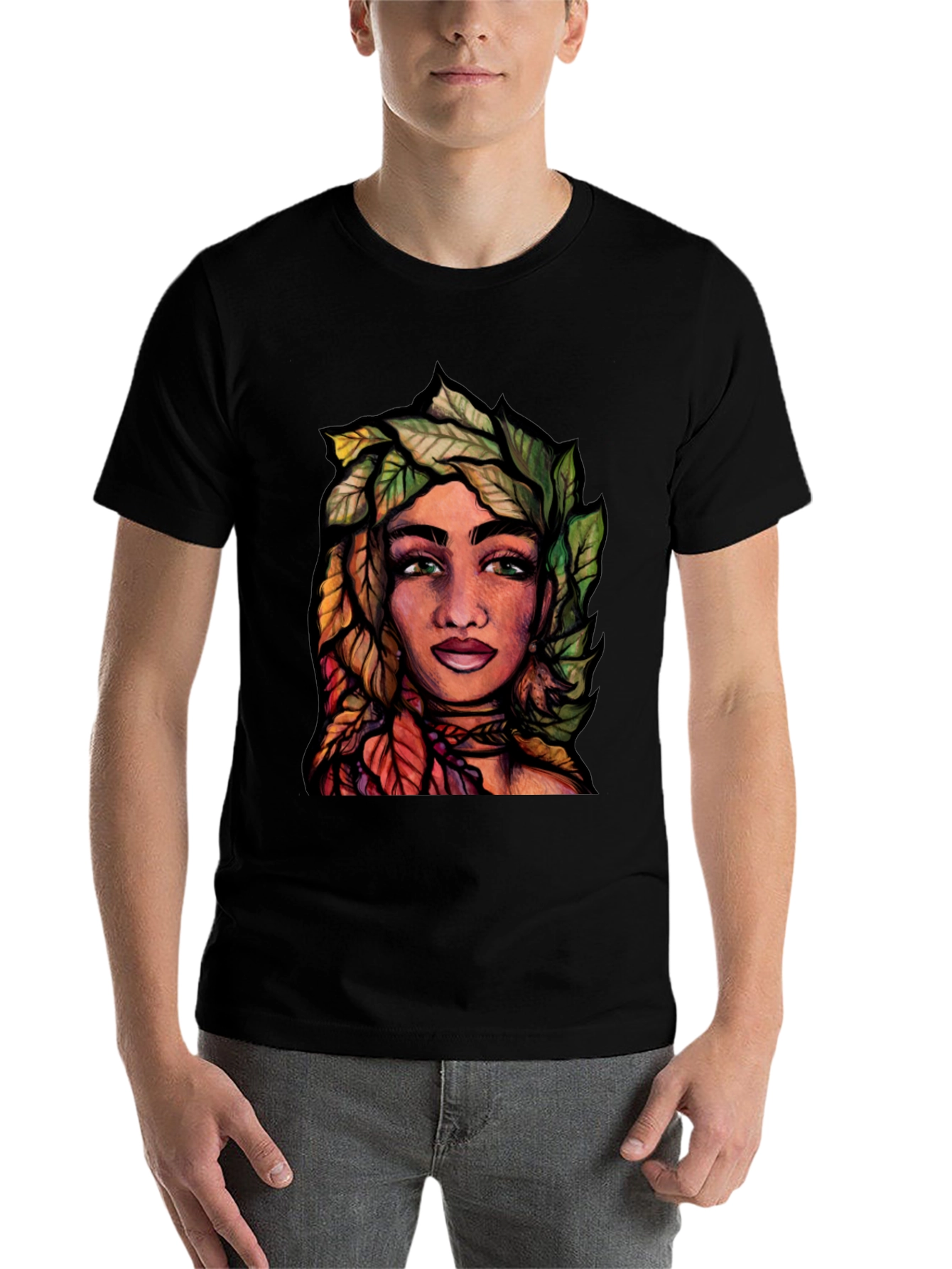 Black Nature Portrait Graphic T-Shirt view 7