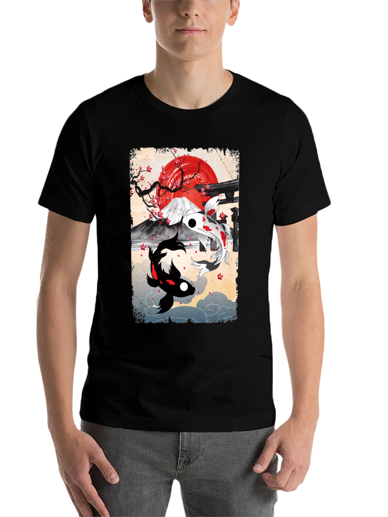 Black Koi Fish T-Shirt - Japanese Art Style view 7