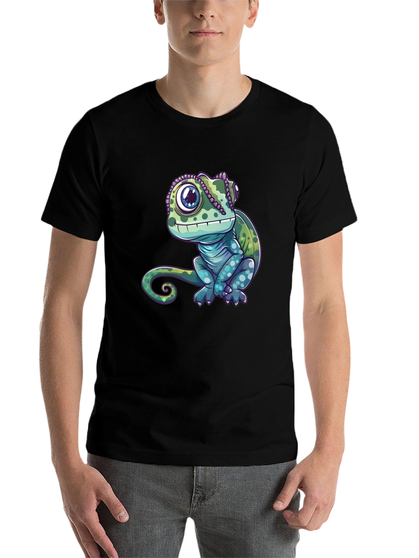 Black Chameleon Graphic Tee - Cute Reptile Design view 7