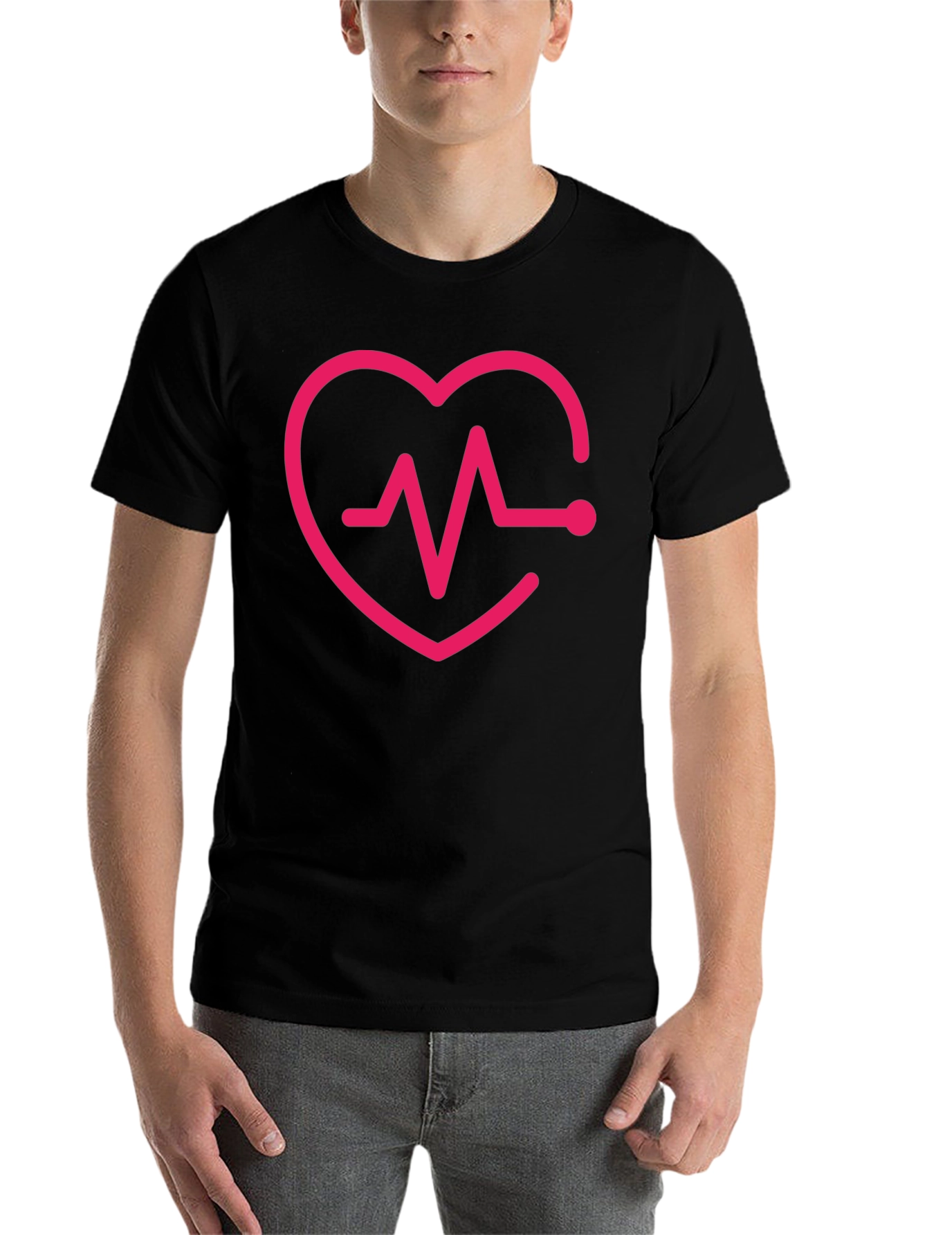 Black Heartbeat Heart Love Graphic T-Shirt view 7