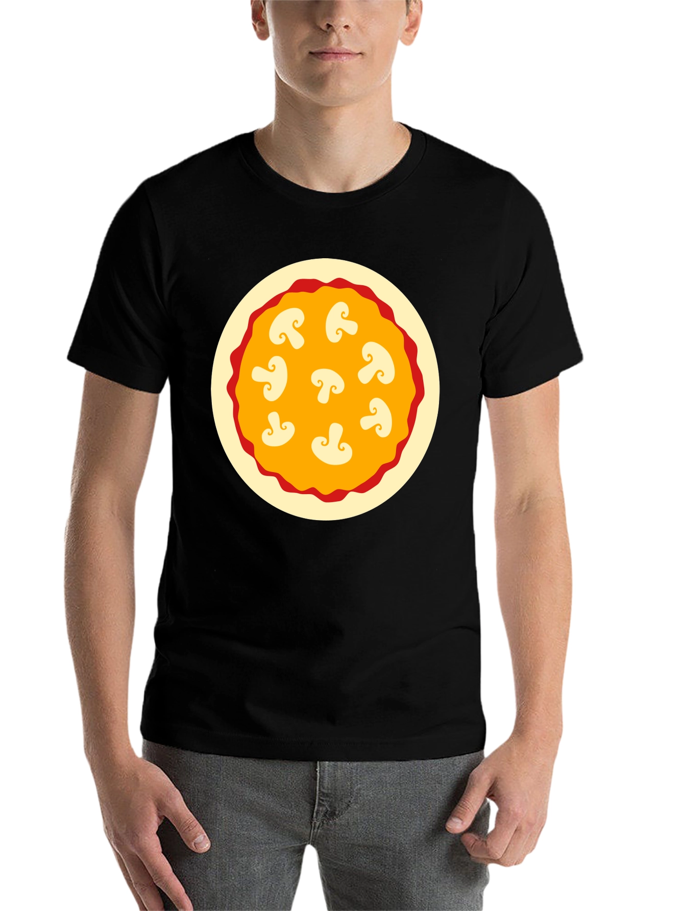 Black Mushroom Pizza Graphic Tee - Black Cotton T-Shirt view 7
