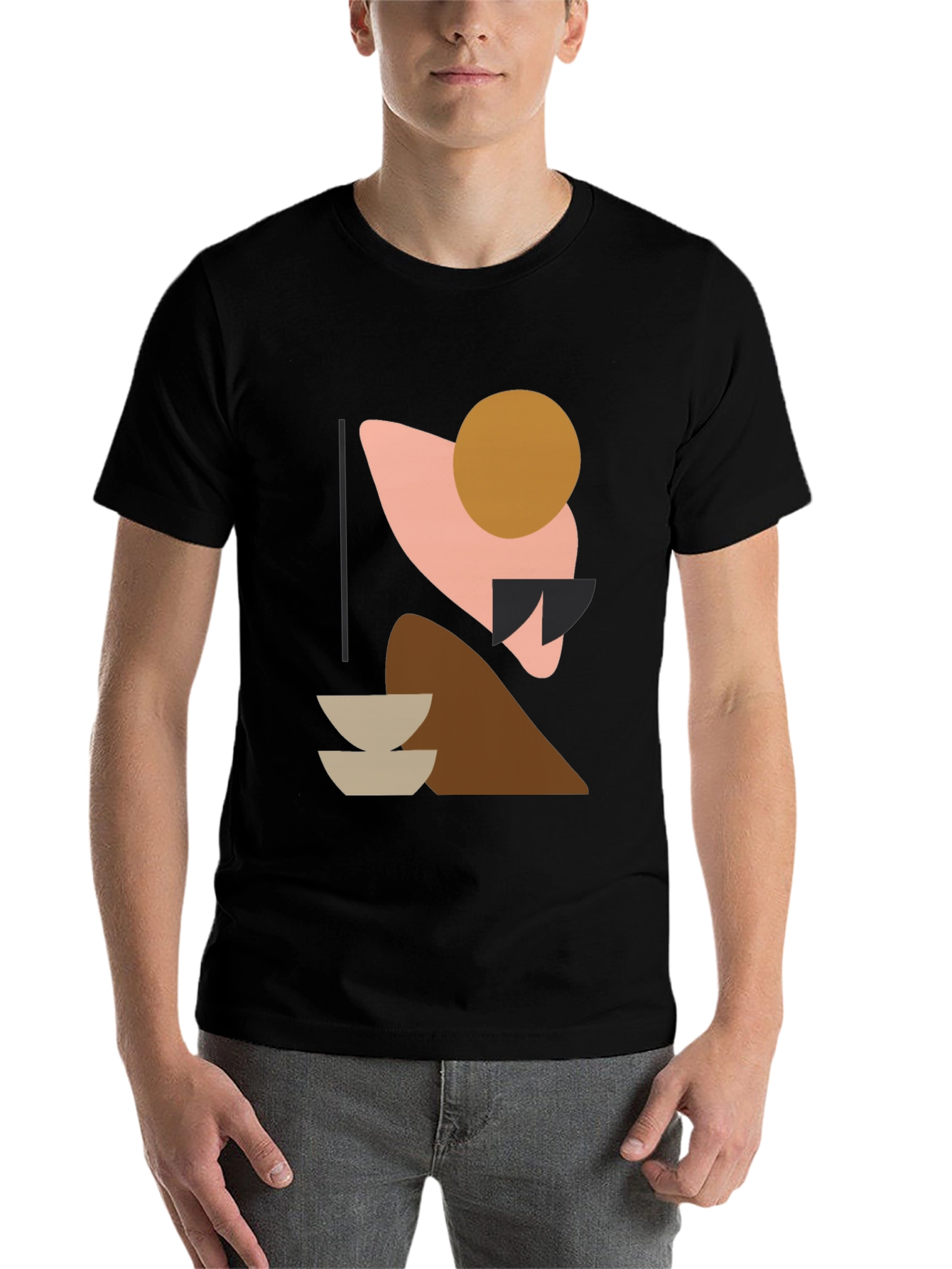 Black Abstract Geometric Graphic Print Black T-Shirt view 7