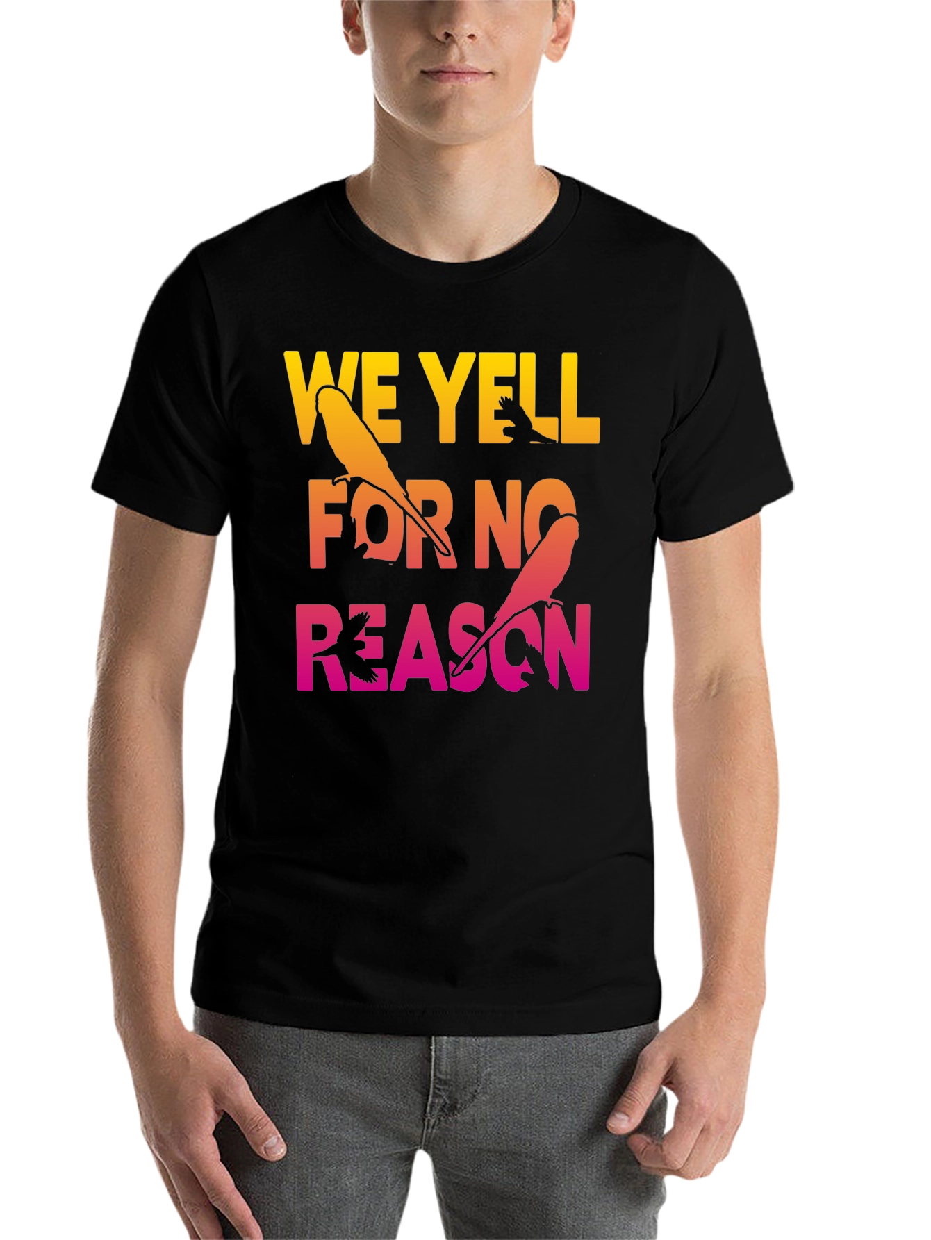 Black We Yell For No Reason Parrot Graphic Tee view 7