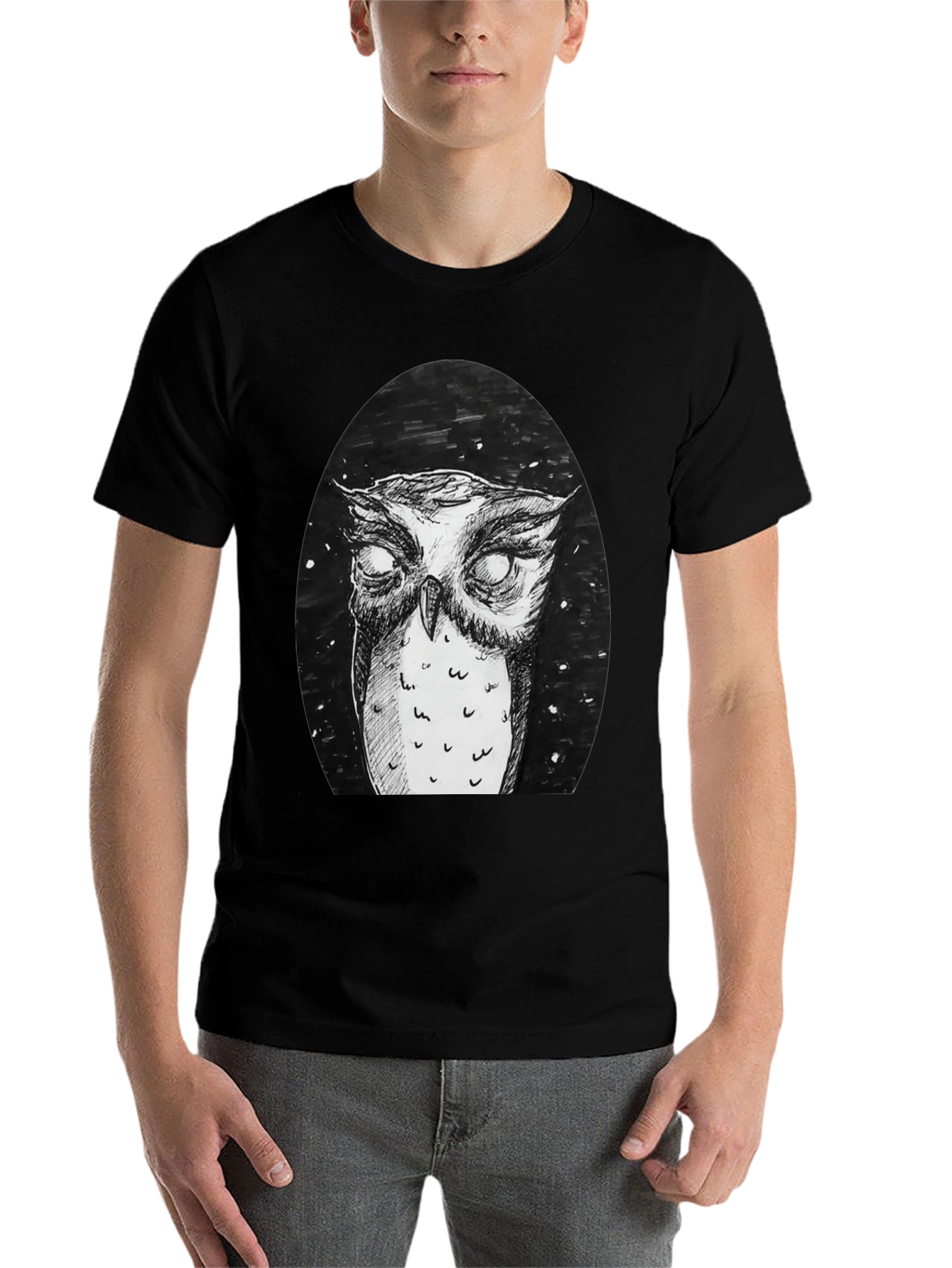 Black Owl Graphic Tee - Black Cotton T-Shirt view 7