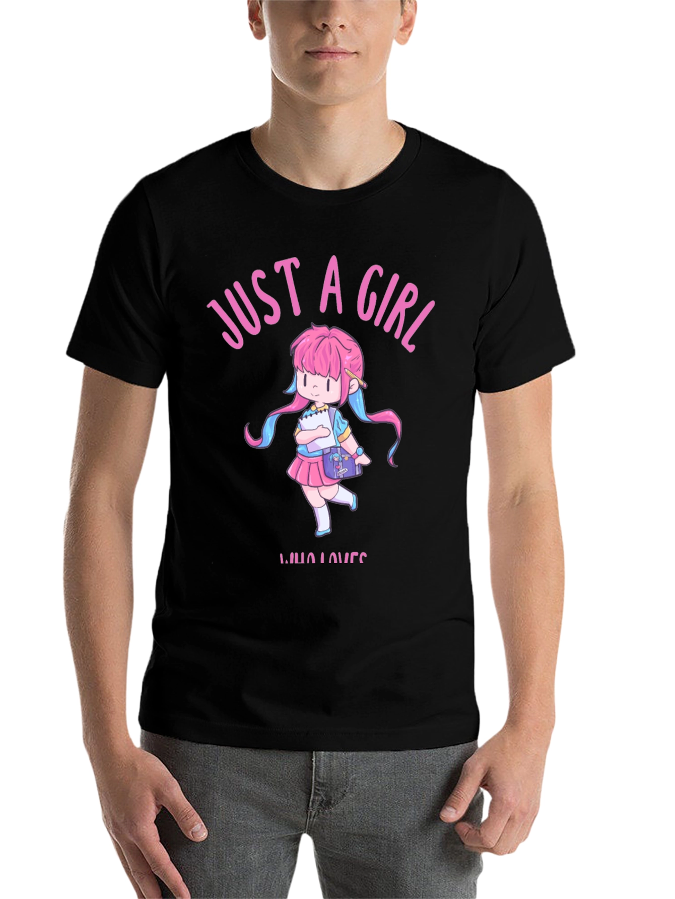 Black Just a Girl Who Loves Anime Black T-Shirt view 7