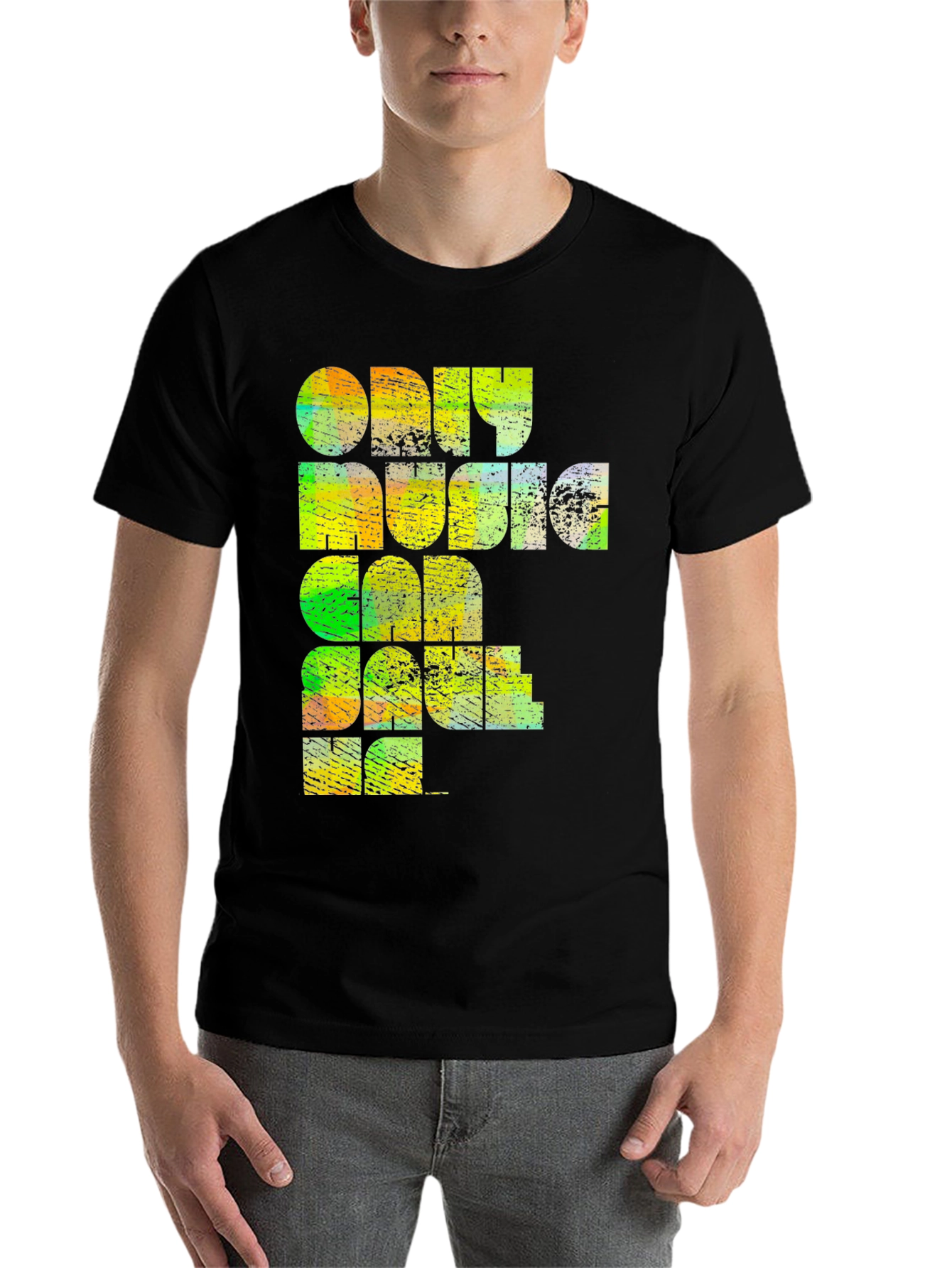 Black Retro Music Lover T-Shirt - "Only Music Can Save Me" view 7