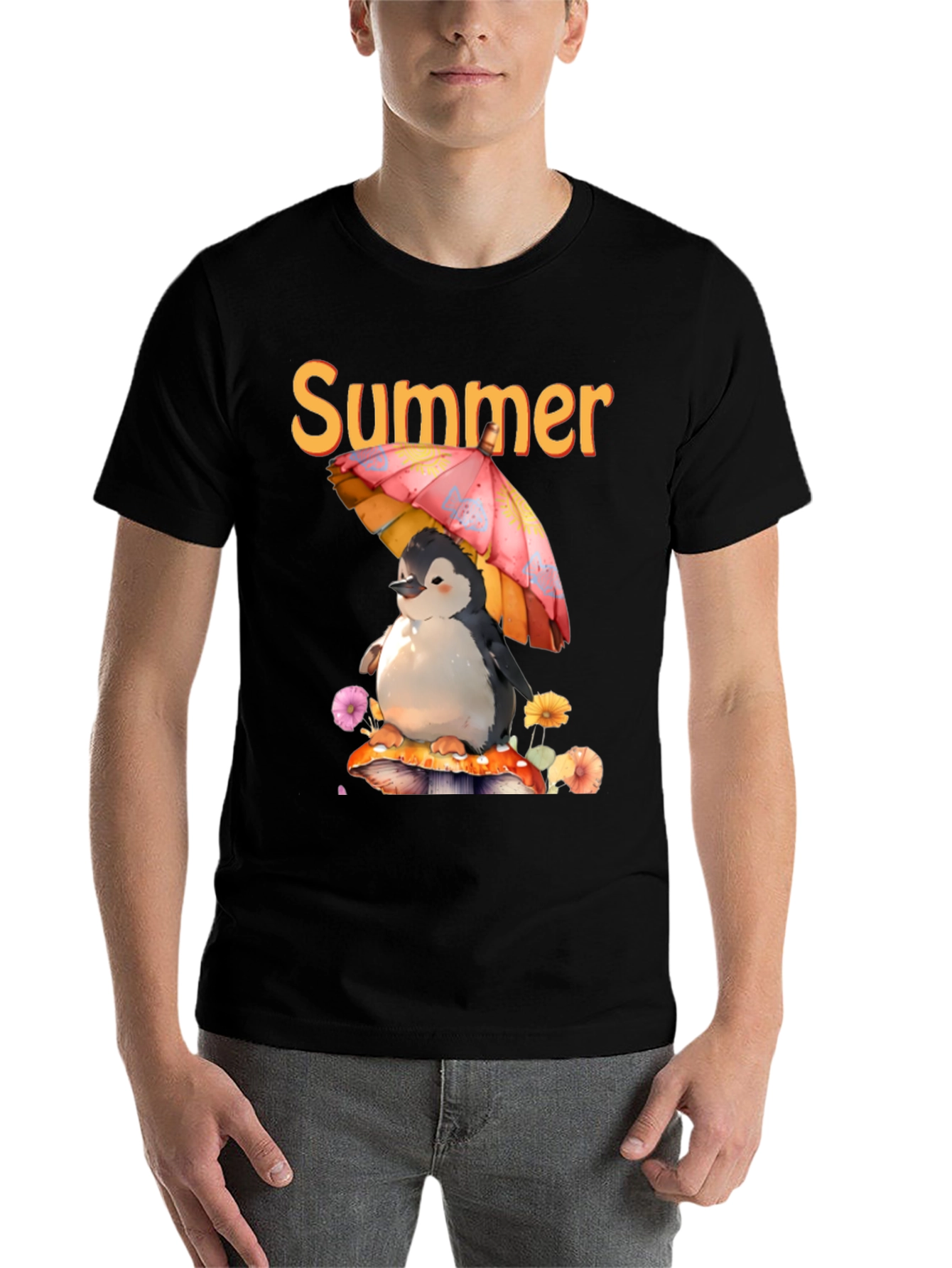 Black Summer Penguin Graphic T-Shirt view 7