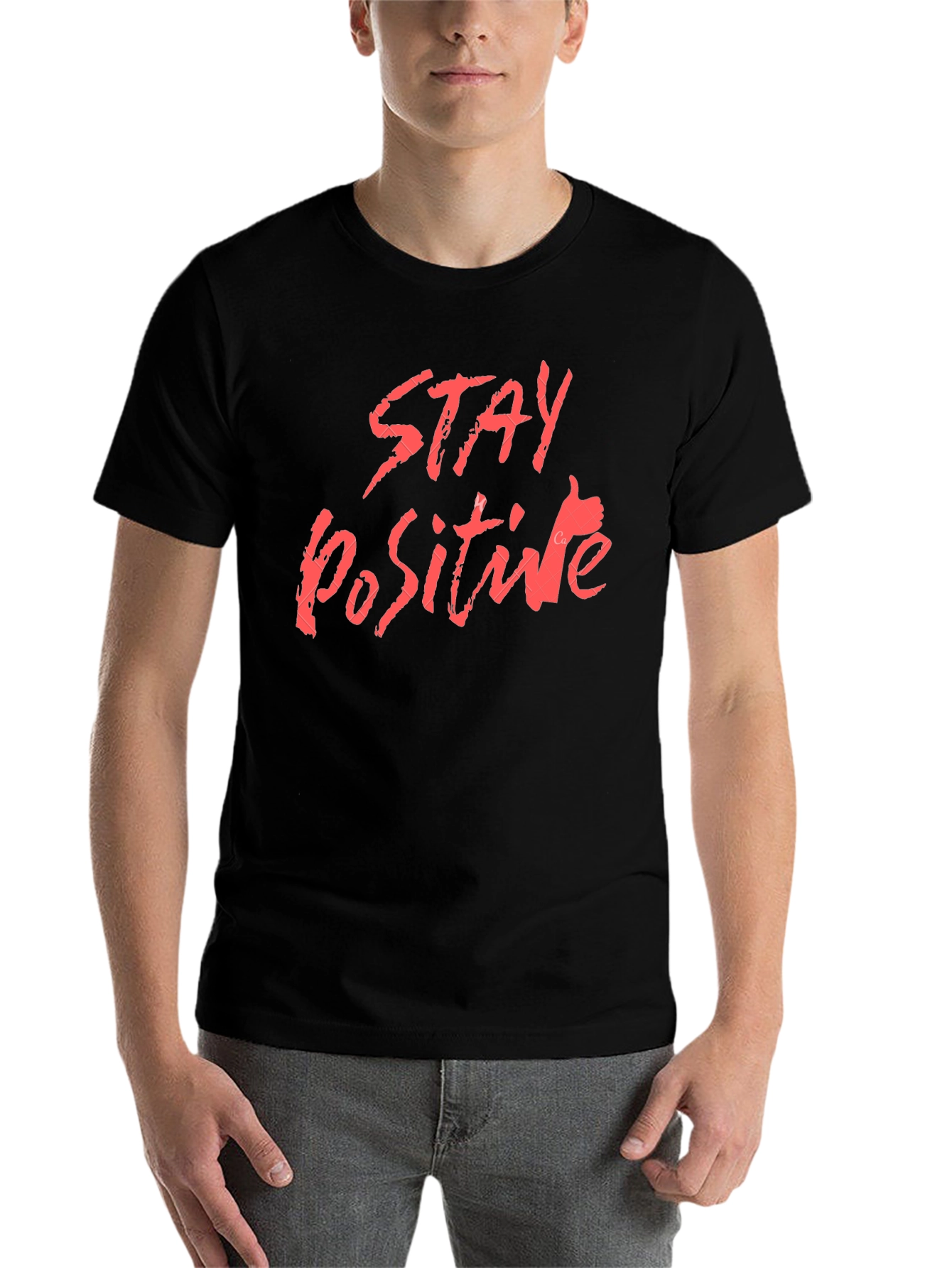 Black Stay Positive Graphic Tee - Black Cotton T-Shirt view 7