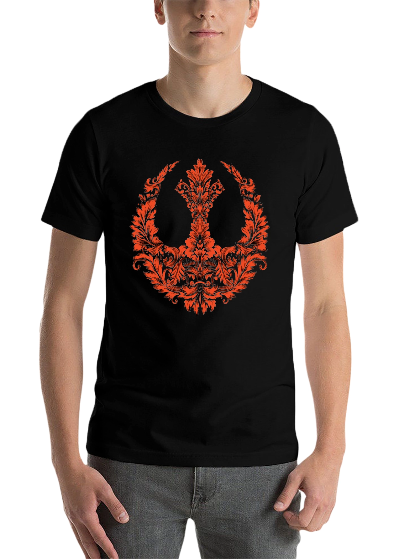 Black Floral Rebel Symbol T-Shirt view 7