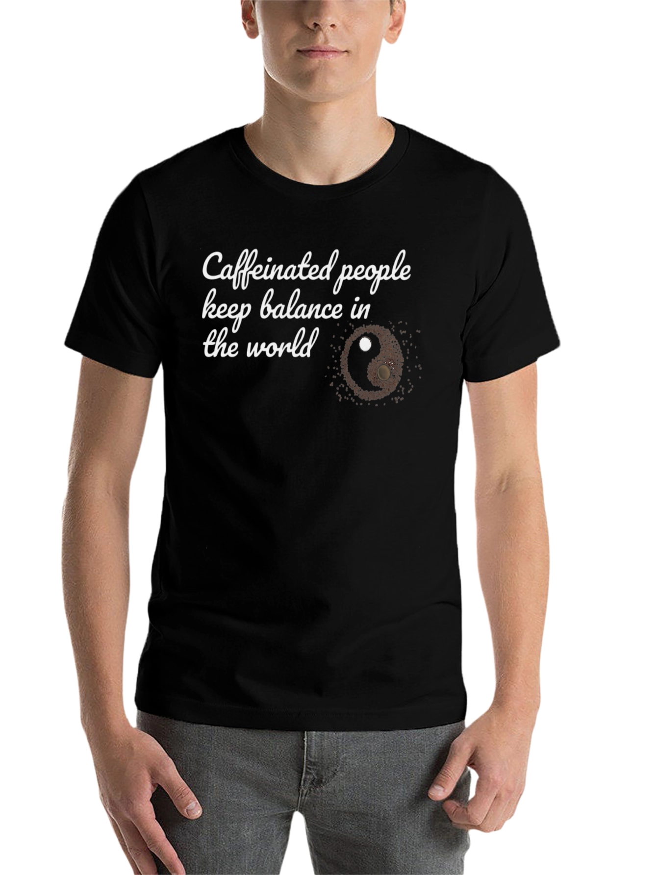Black Caffeinated People Yin Yang T-Shirt - Balance the World! view 7
