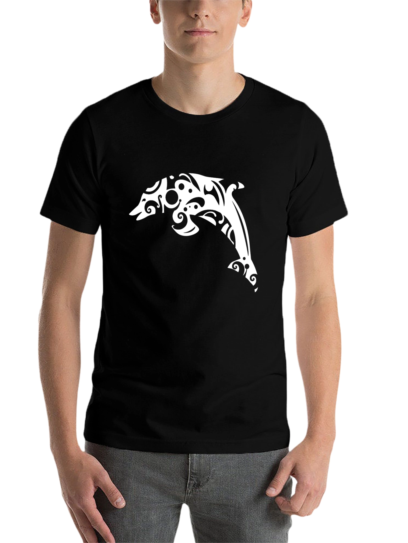Black Tribal Dolphin Black T-Shirt view 7