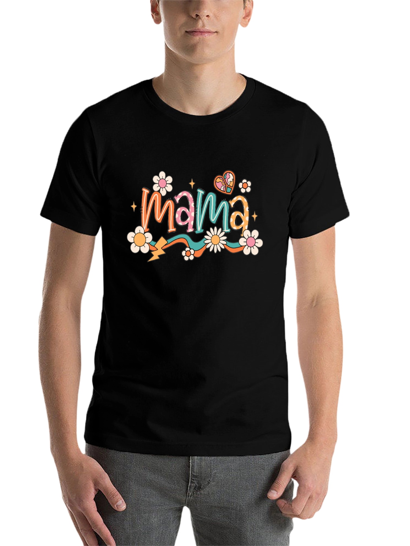 Black Retro Mama T-Shirt - Black, Floral Graphic view 7