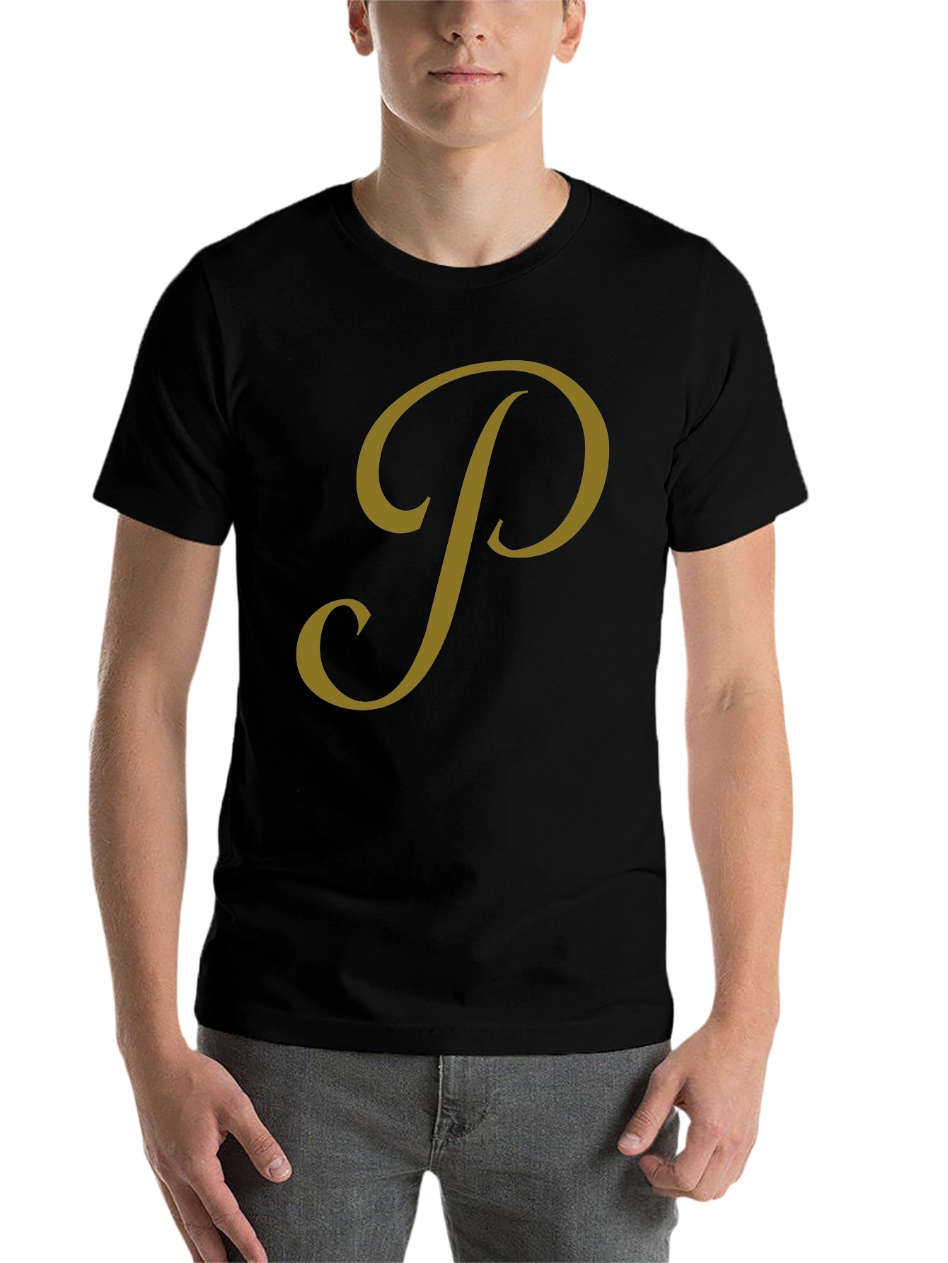 Black Classic Black Tee with Gold Script Design view 7