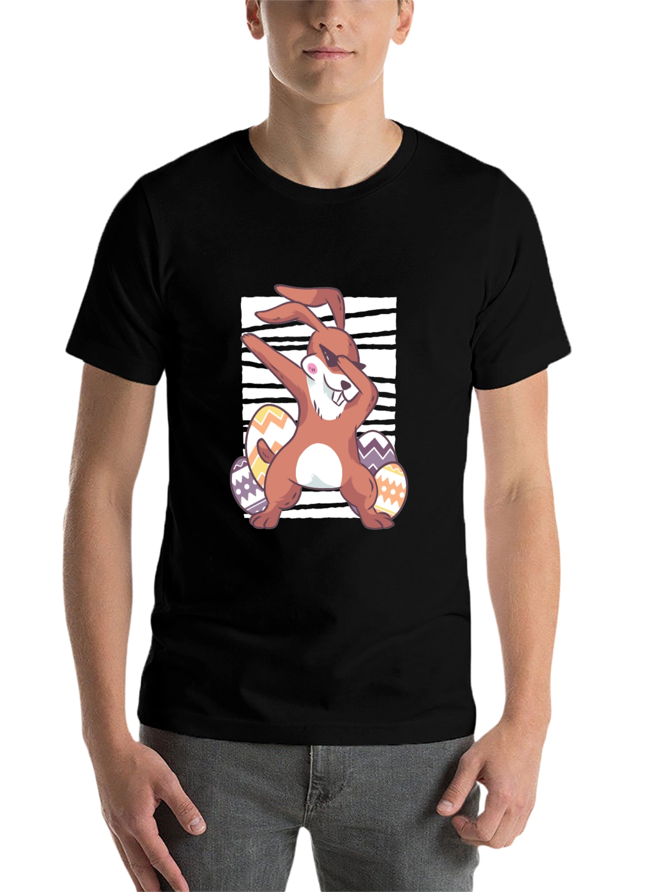 Black Easter Bunny Dabbing T-Shirt view 7