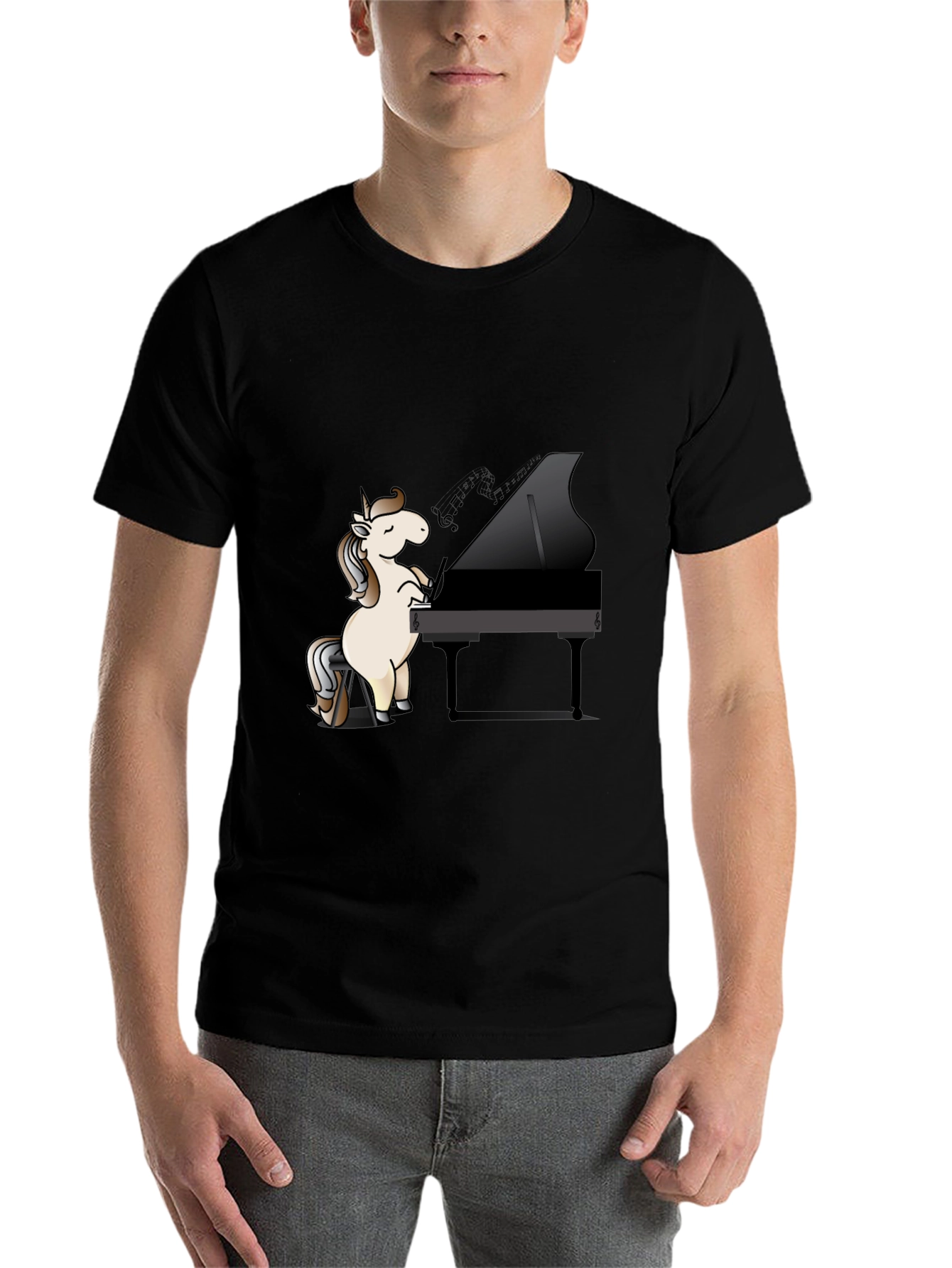 Black Unicorn Pianist Black T-Shirt view 7
