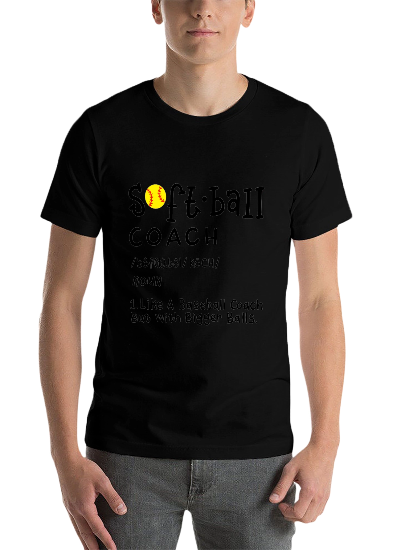 Black Softball Coach T-Shirt - Bigger Balls Humor Tee view 7