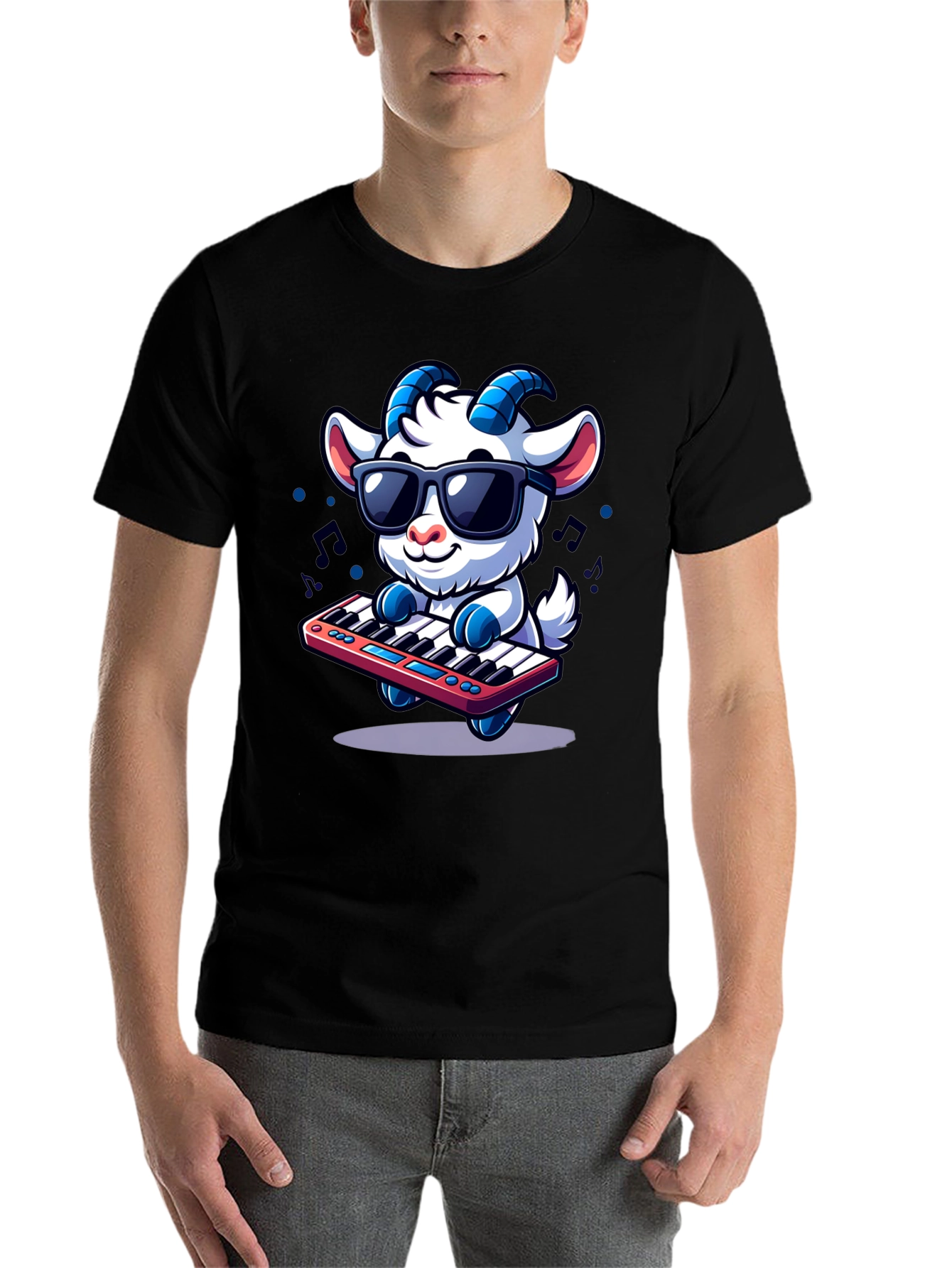 Black Cool Goat Keyboard Player Graphic Tee view 7