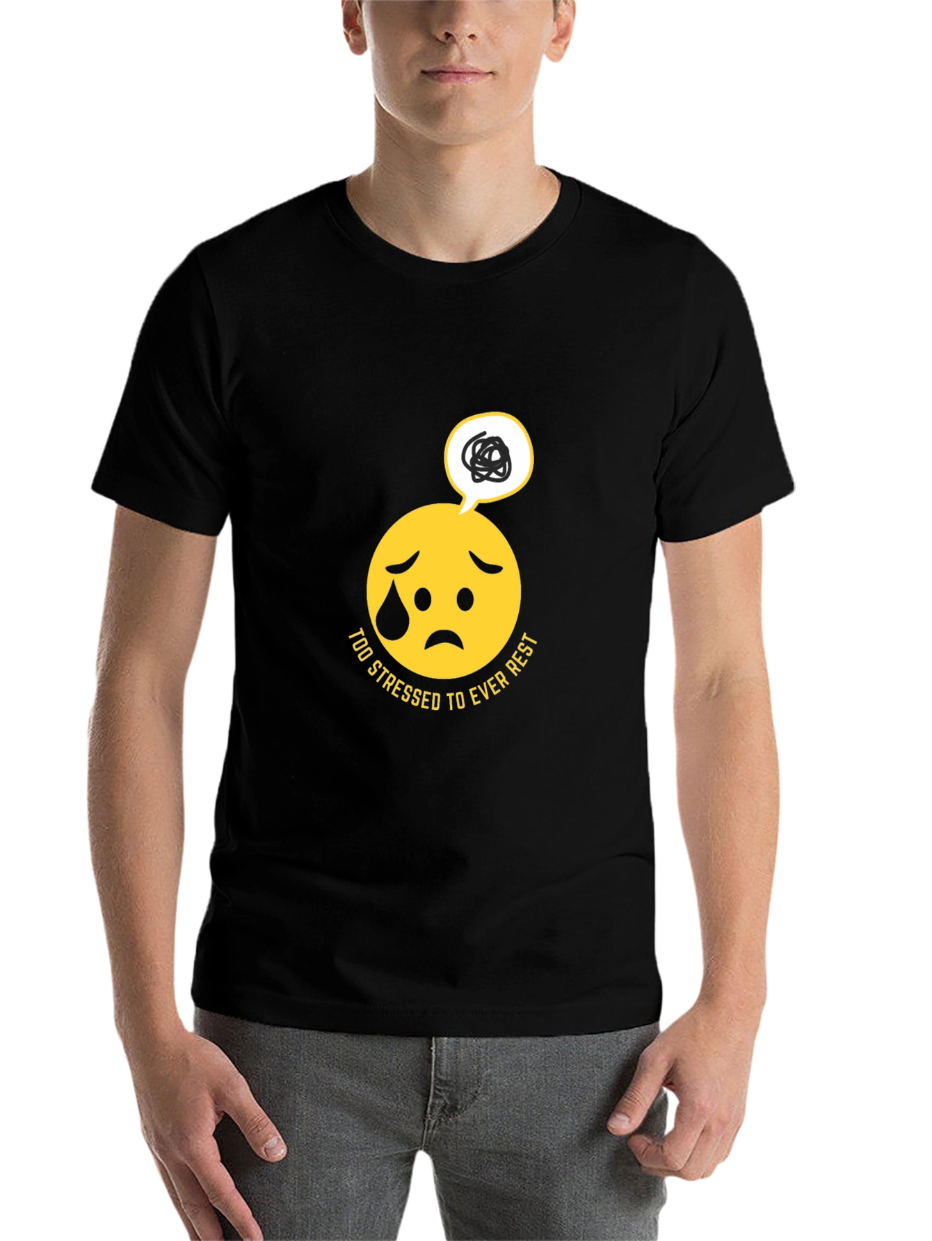 Black Stressed Emoji Graphic Black T-Shirt view 7