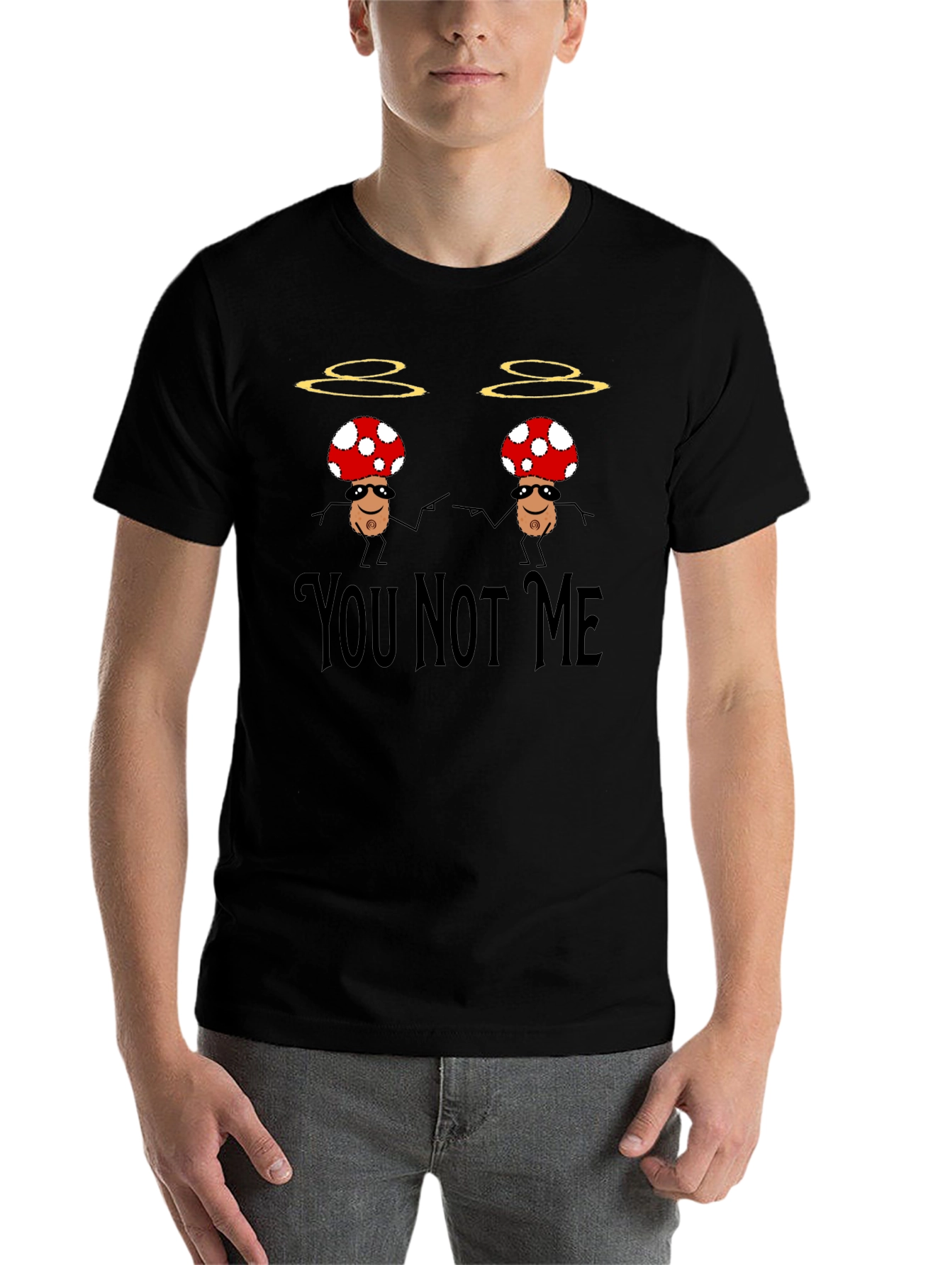 Black Funny Mushroom You Not Me T-Shirt view 7