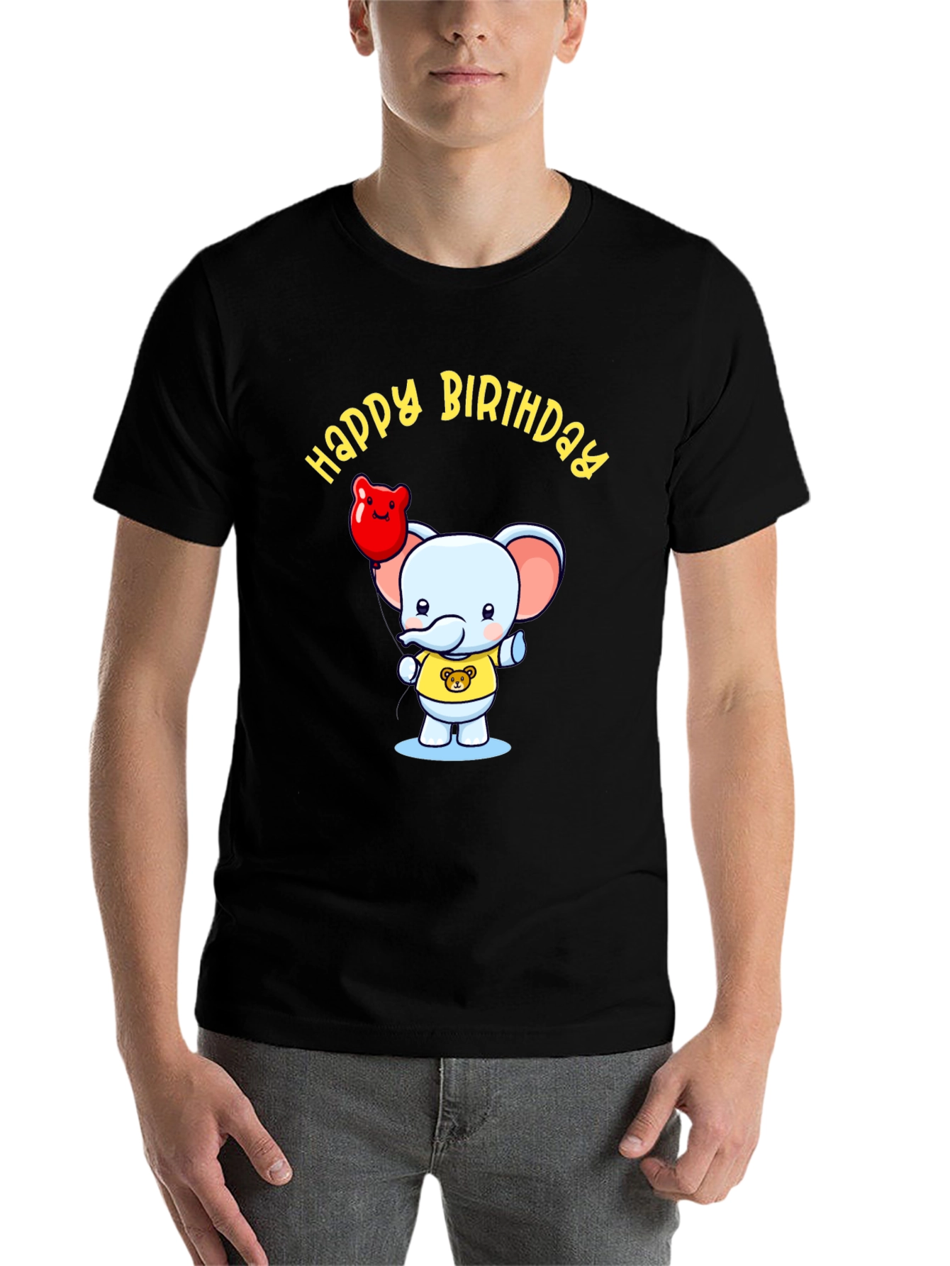 Black Happy Birthday Elephant Graphic Tee view 7