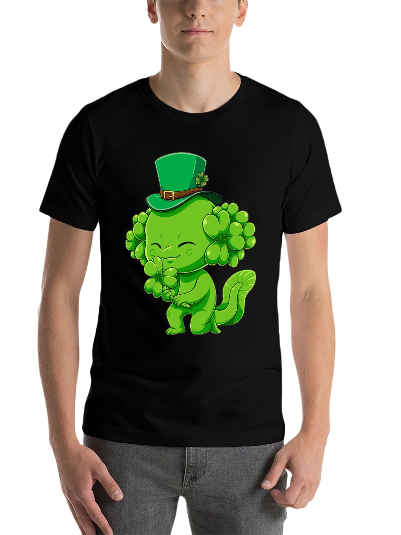 Black St. Patrick's Day Shamrock Monster T-Shirt view 7