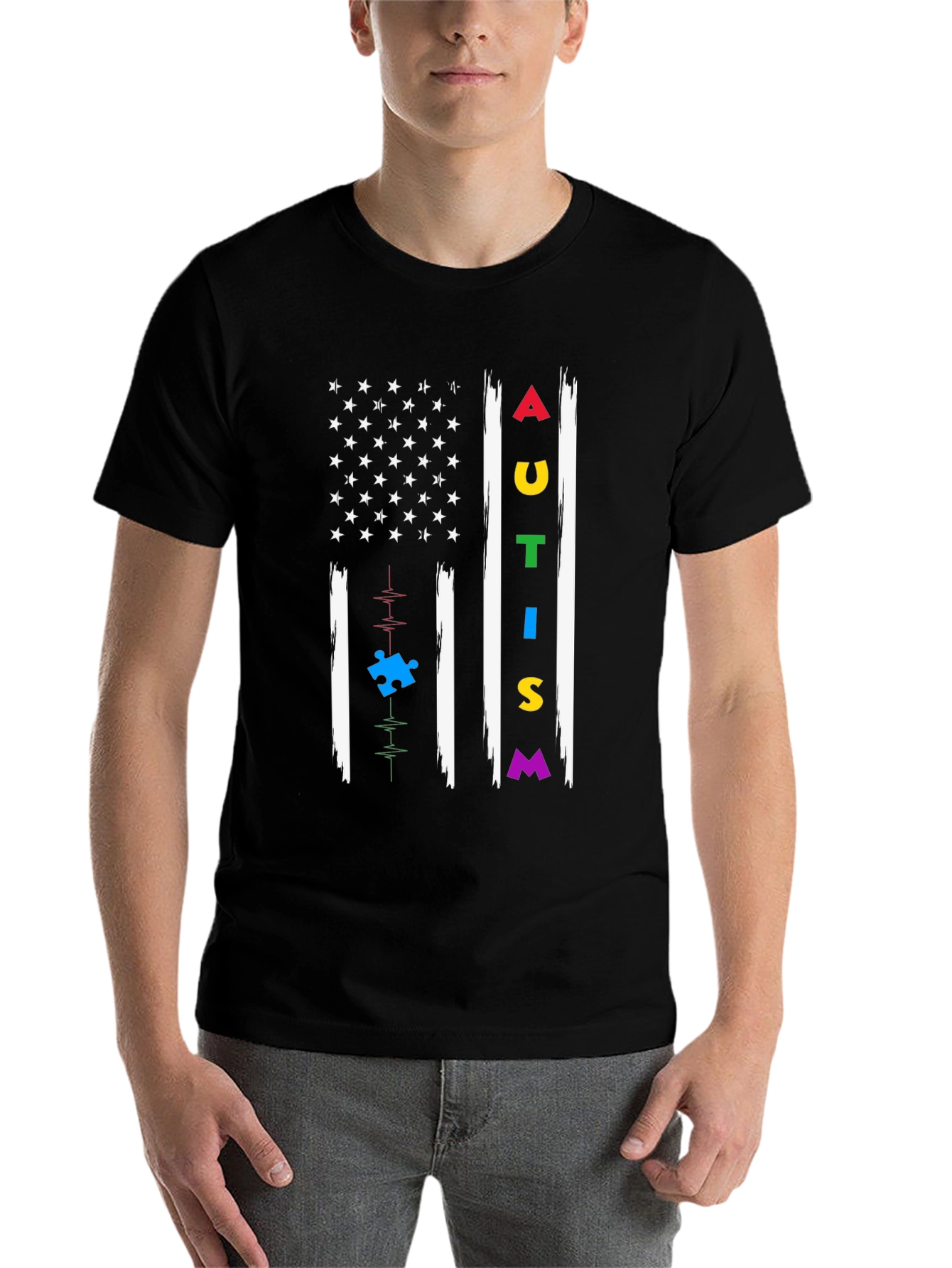 Black Autism Awareness Flag T-Shirt view 7