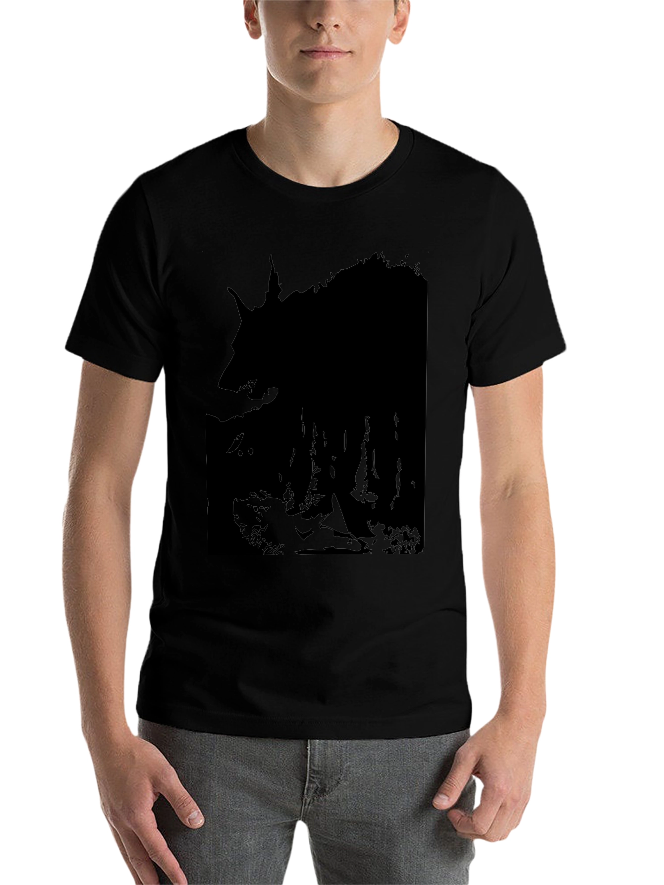 Black Men's Black Wolf Silhouette Graphic T-Shirt view 7