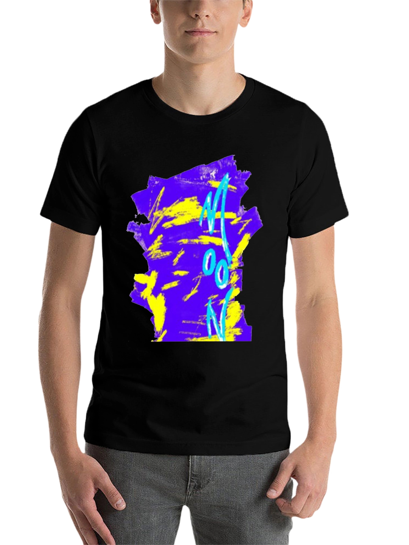 Black Abstract 'Moon' Graphic Tee - Black Cotton Blend view 7