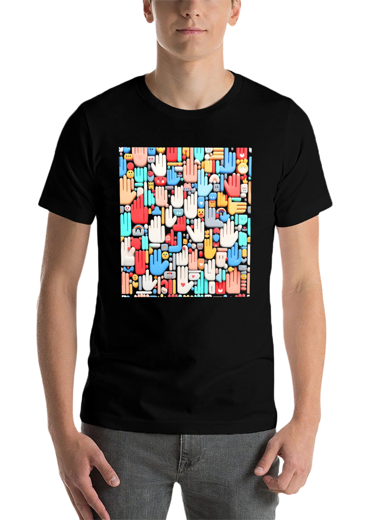 Hands Patterned Black T-Shirt - 7