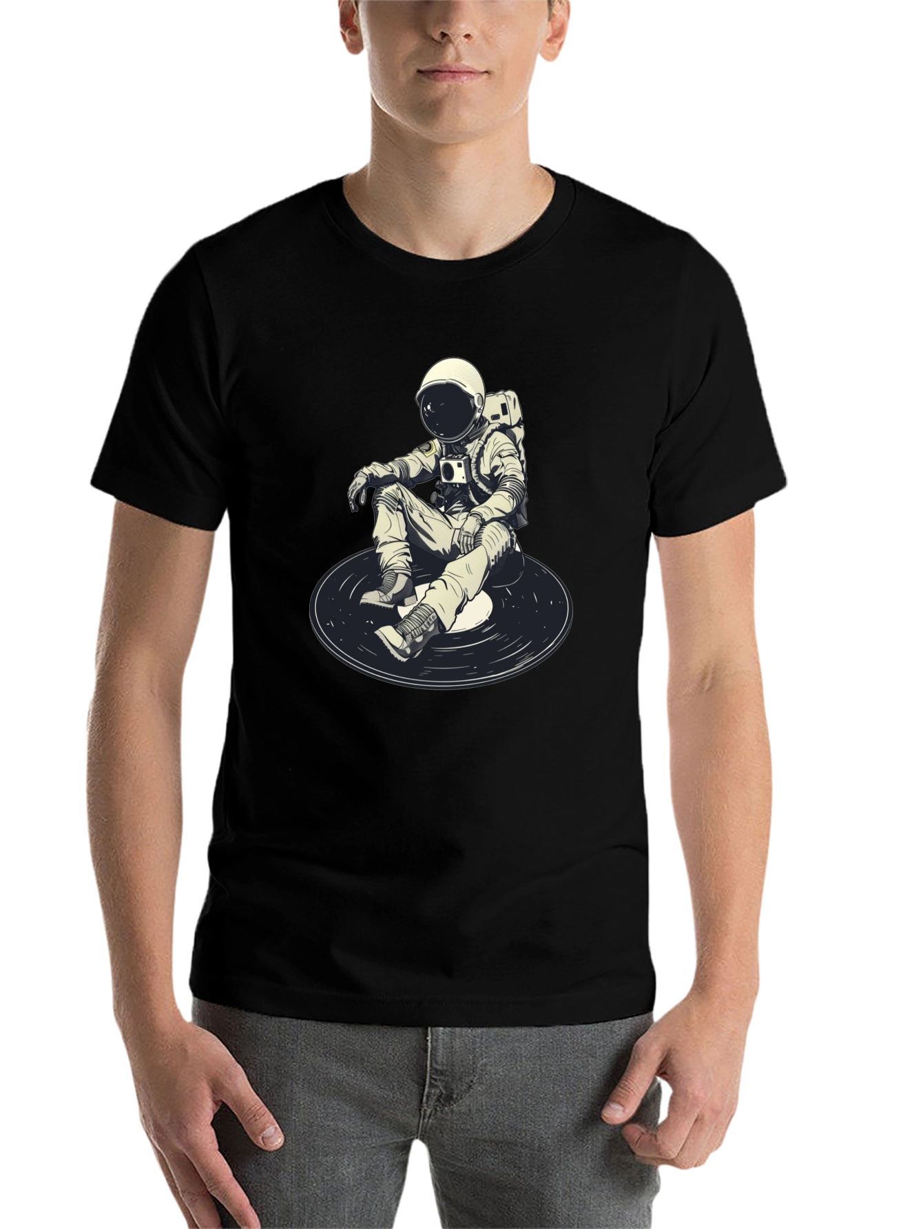 Black Astronaut DJ Graphic T-Shirt - Black Cotton Blend view 7