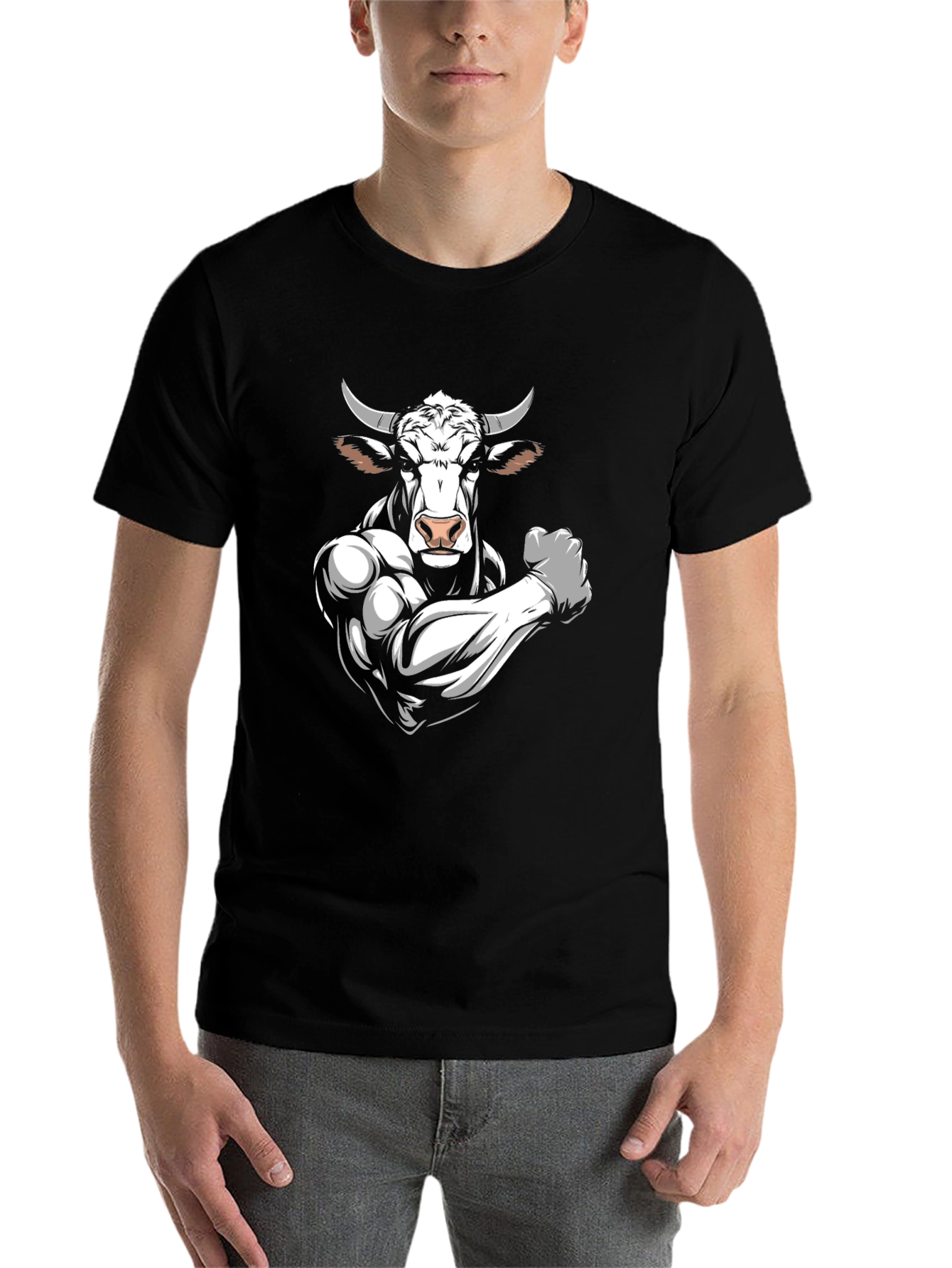 Black Black T-Shirt with Muscular Bull Graphic view 7