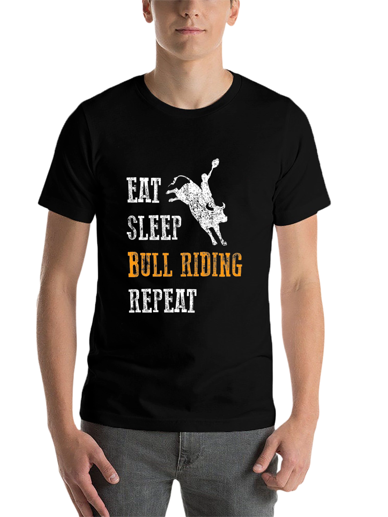 Black Eat Sleep Bull Riding Repeat Black T-Shirt view 7