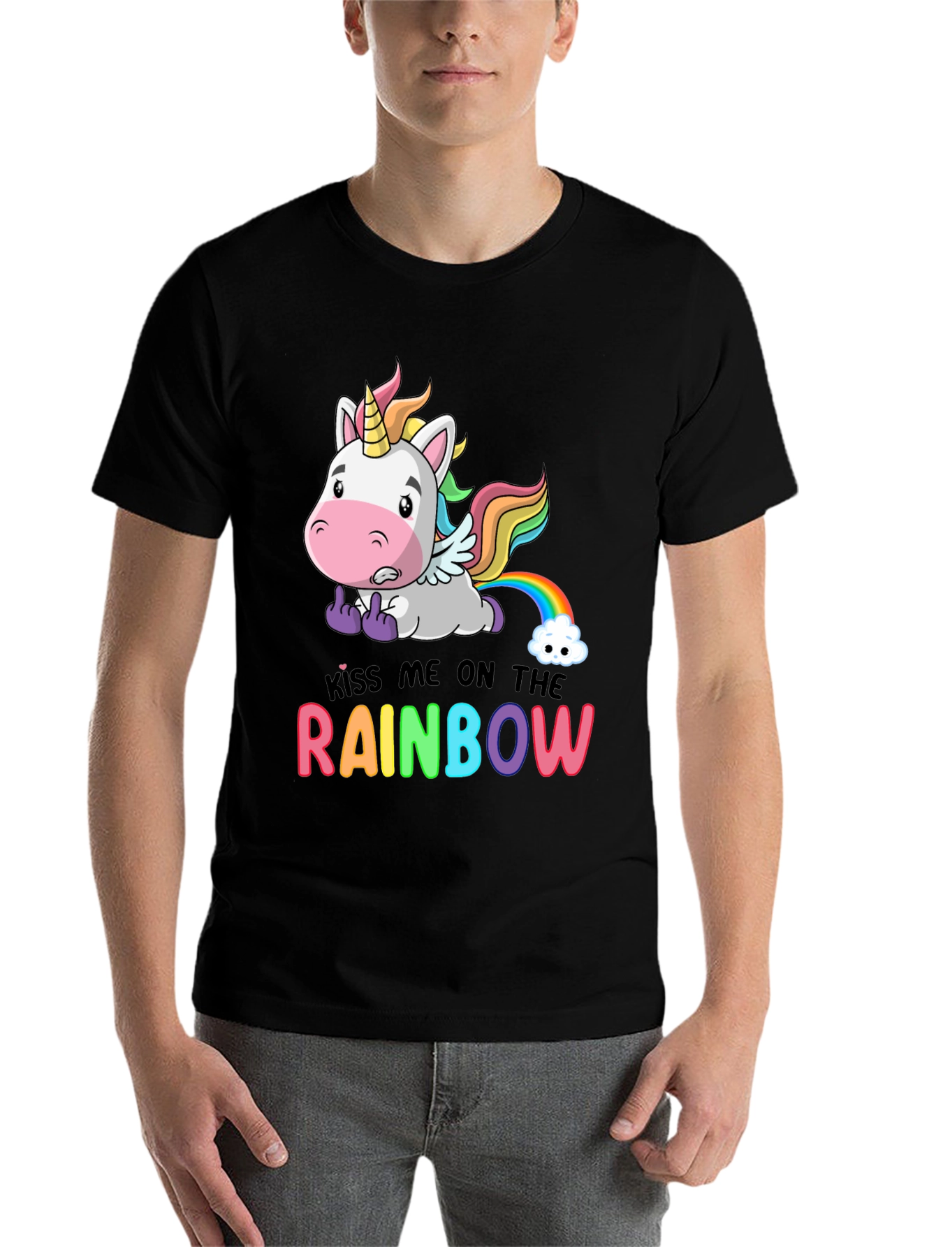 Black Kiss Me On The Rainbow T-Shirt Unicorn Funny view 7